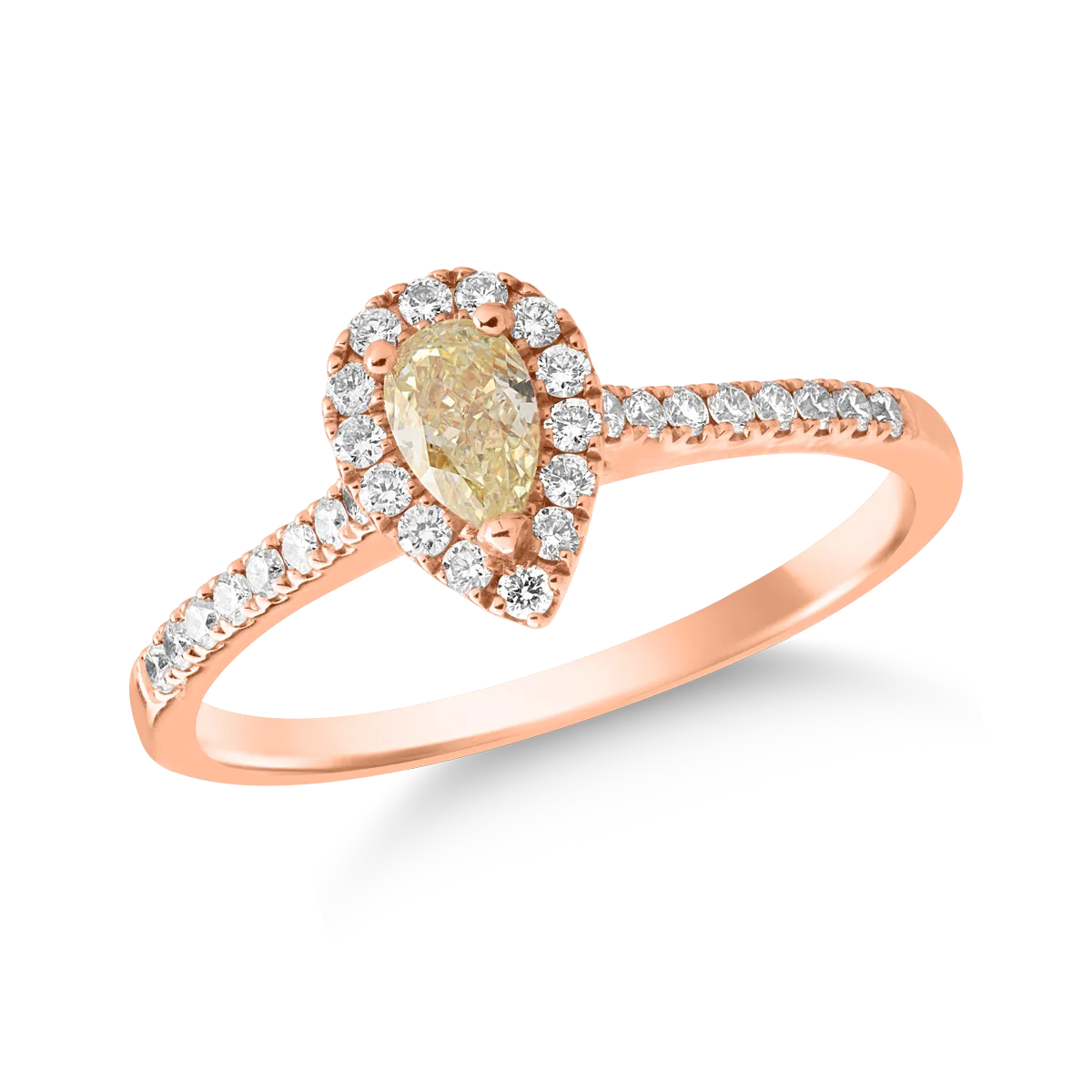 Inel din aur roz cu fancy diamond de 0.3ct si diamante transparente de 0.24ct