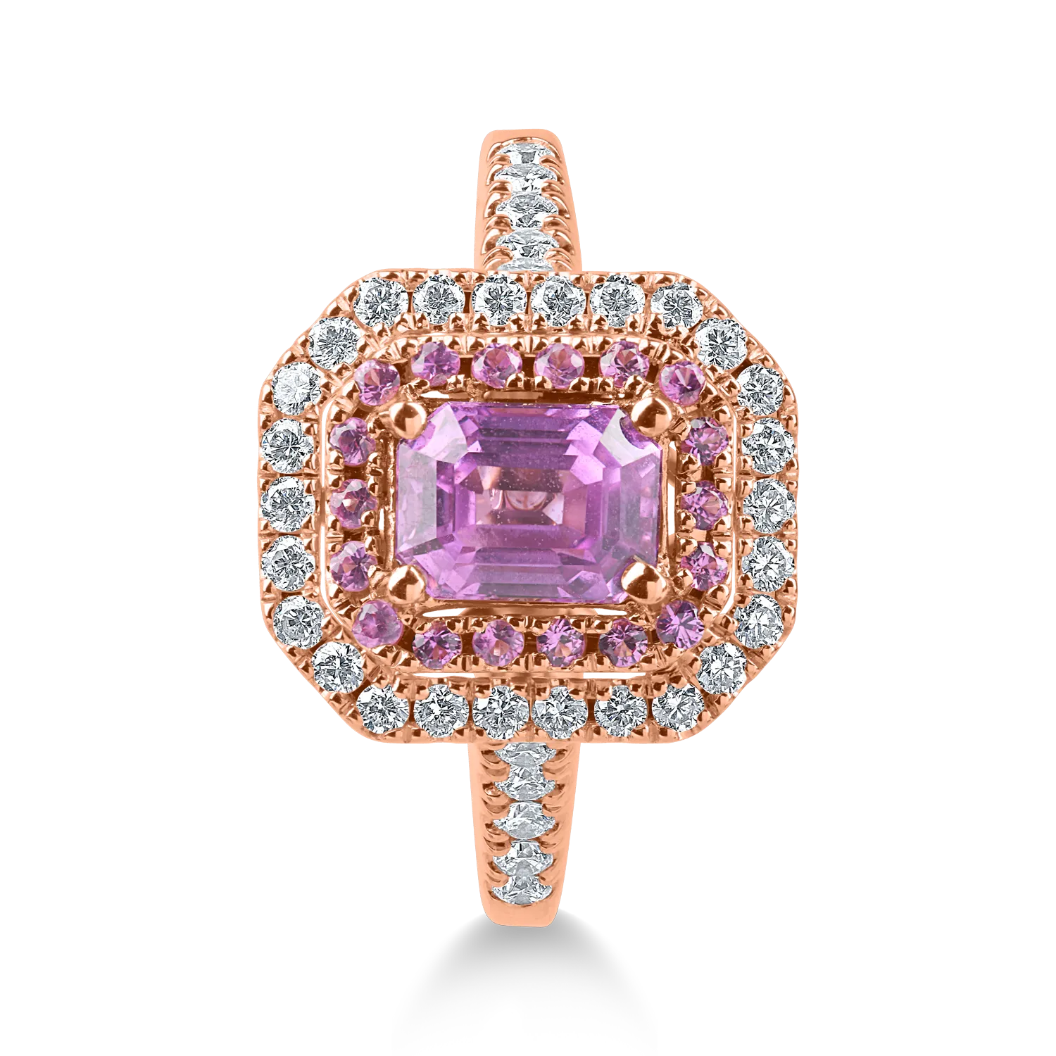 Pierścionek z różowego złota z różowymi szafirami o masie 1.56ct i diamentami o masie 0.44ct