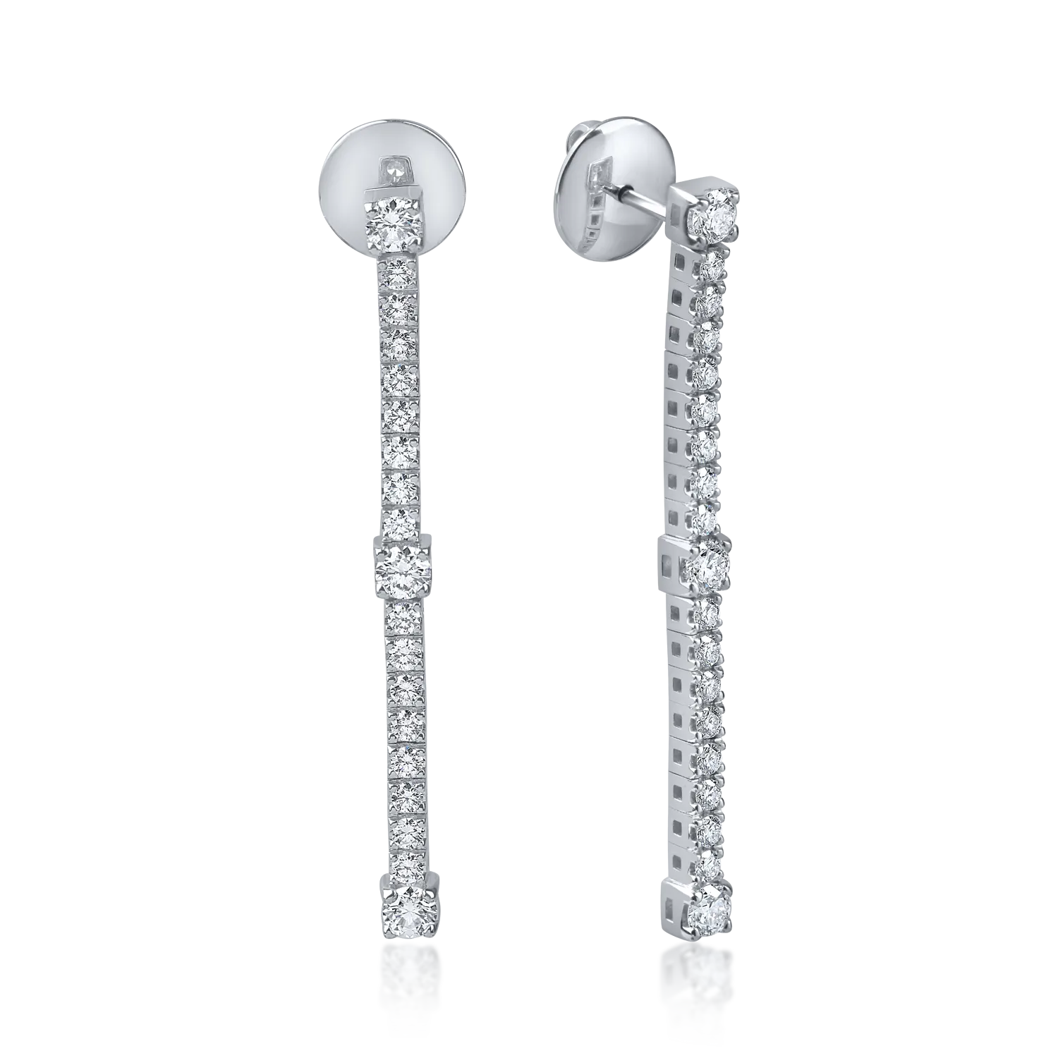 Cercei lungi din aur alb cu diamante de 1.2ct