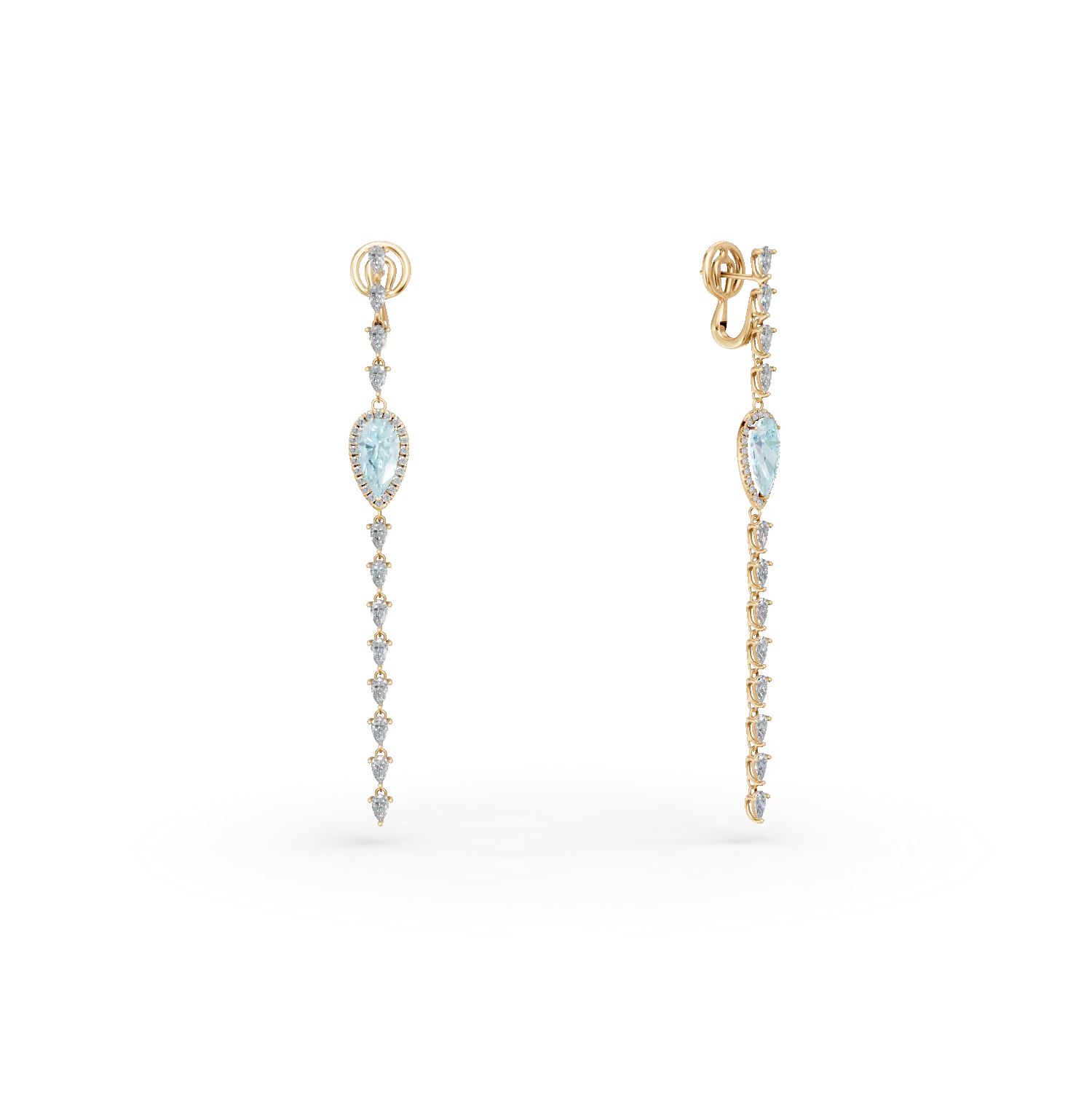Rose gold long earrings with 3.5ct aquamarines and 3.8ct diamonds