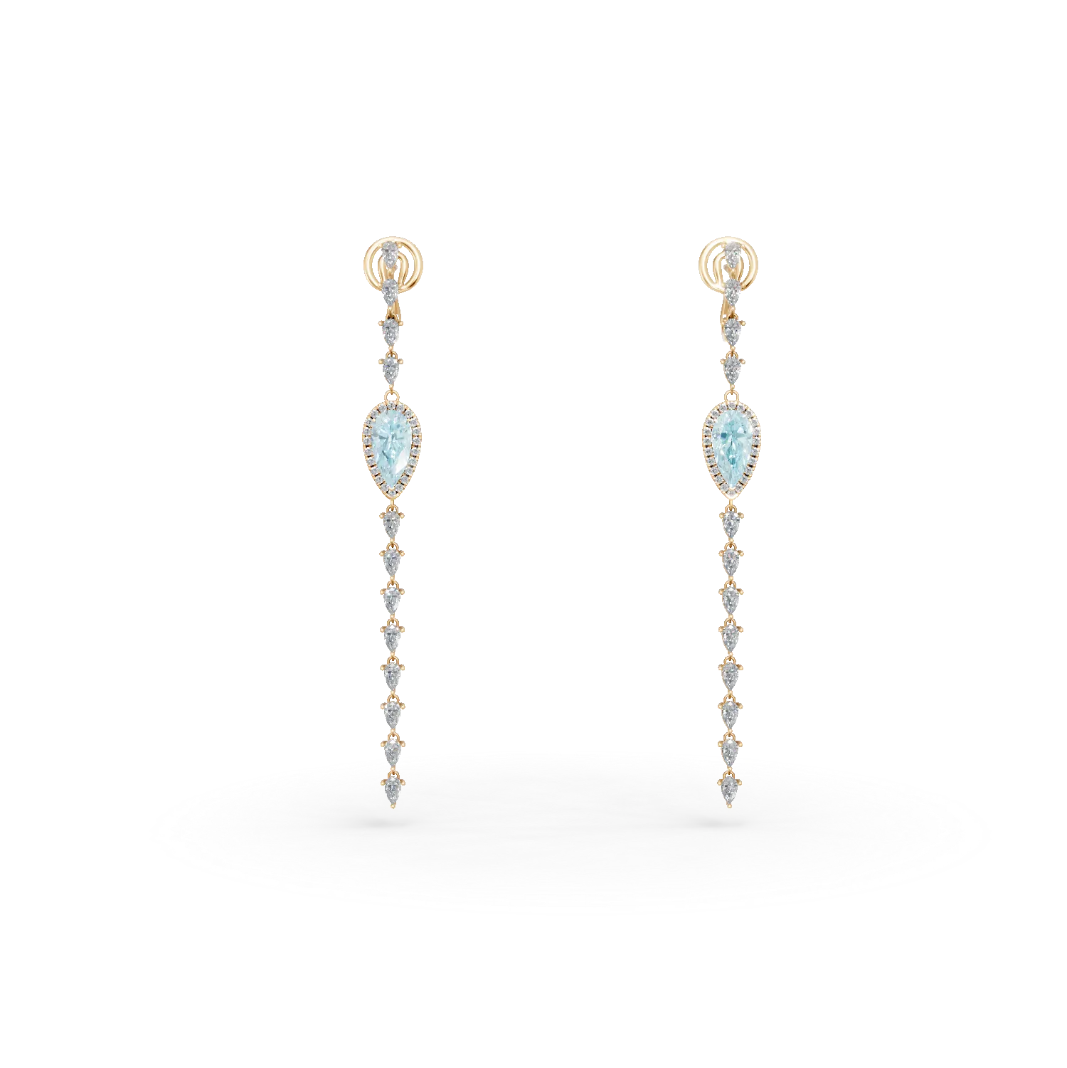Rose gold long earrings with 3.5ct aquamarines and 3.8ct diamonds