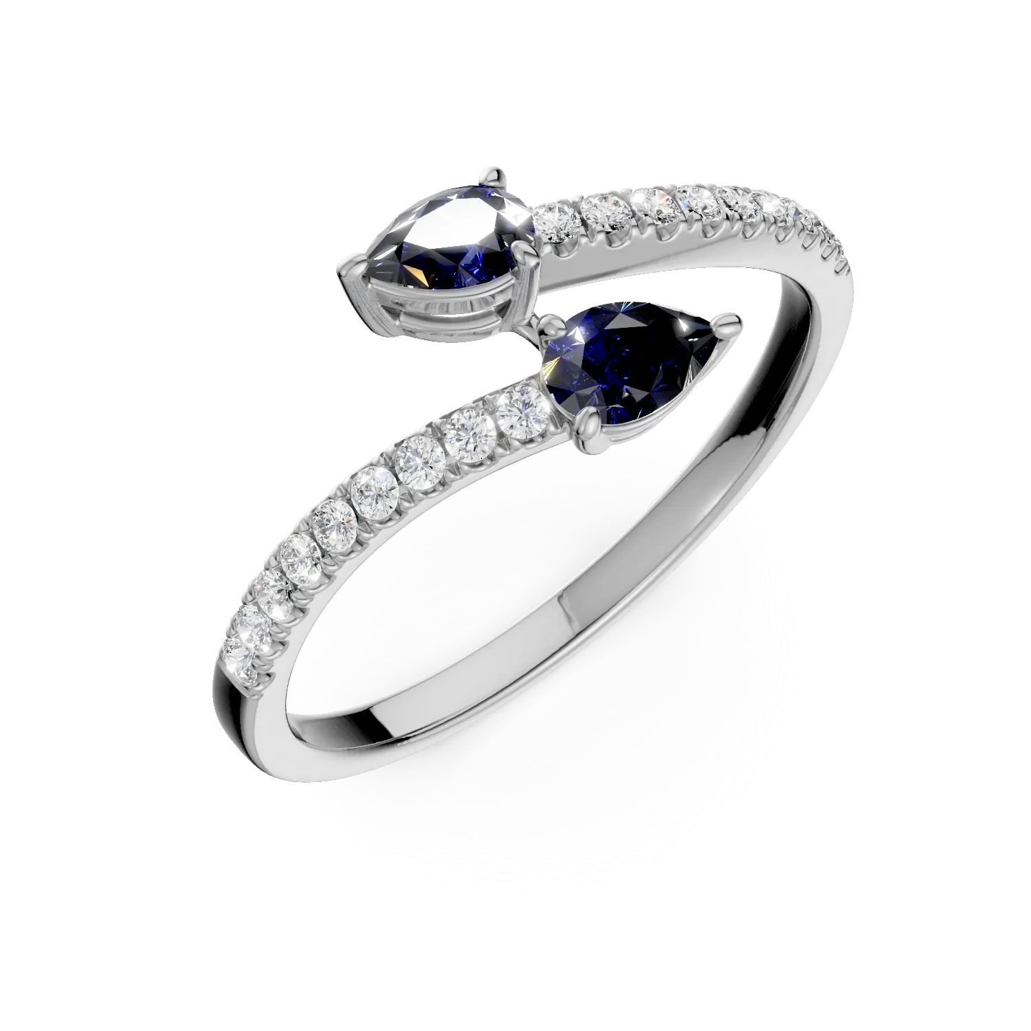 Inel din aur alb cu safire pear de 0.4ct si diamante de 0.1ct