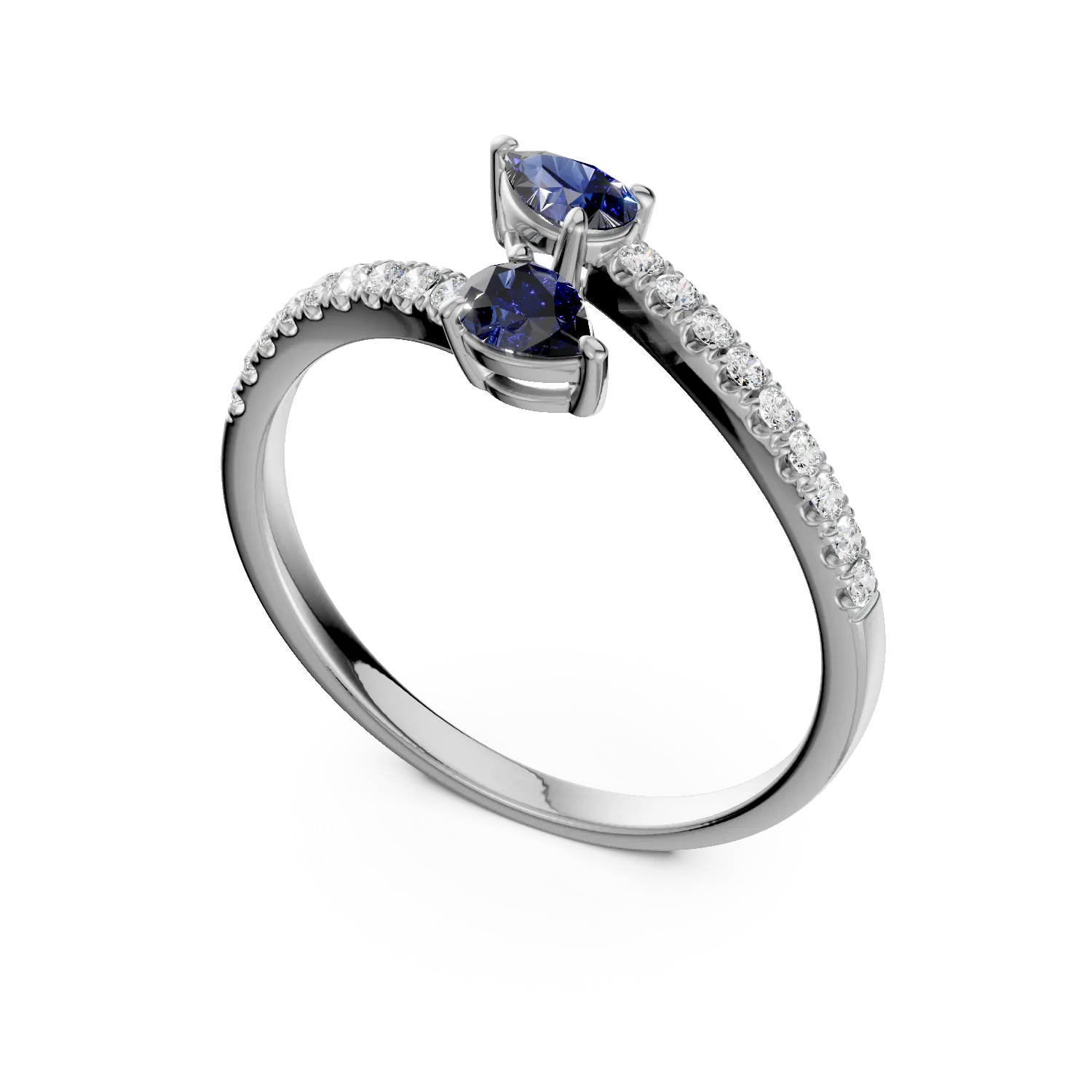 Inel din aur alb cu safire pear de 0.4ct si diamante de 0.1ct - imagine 2