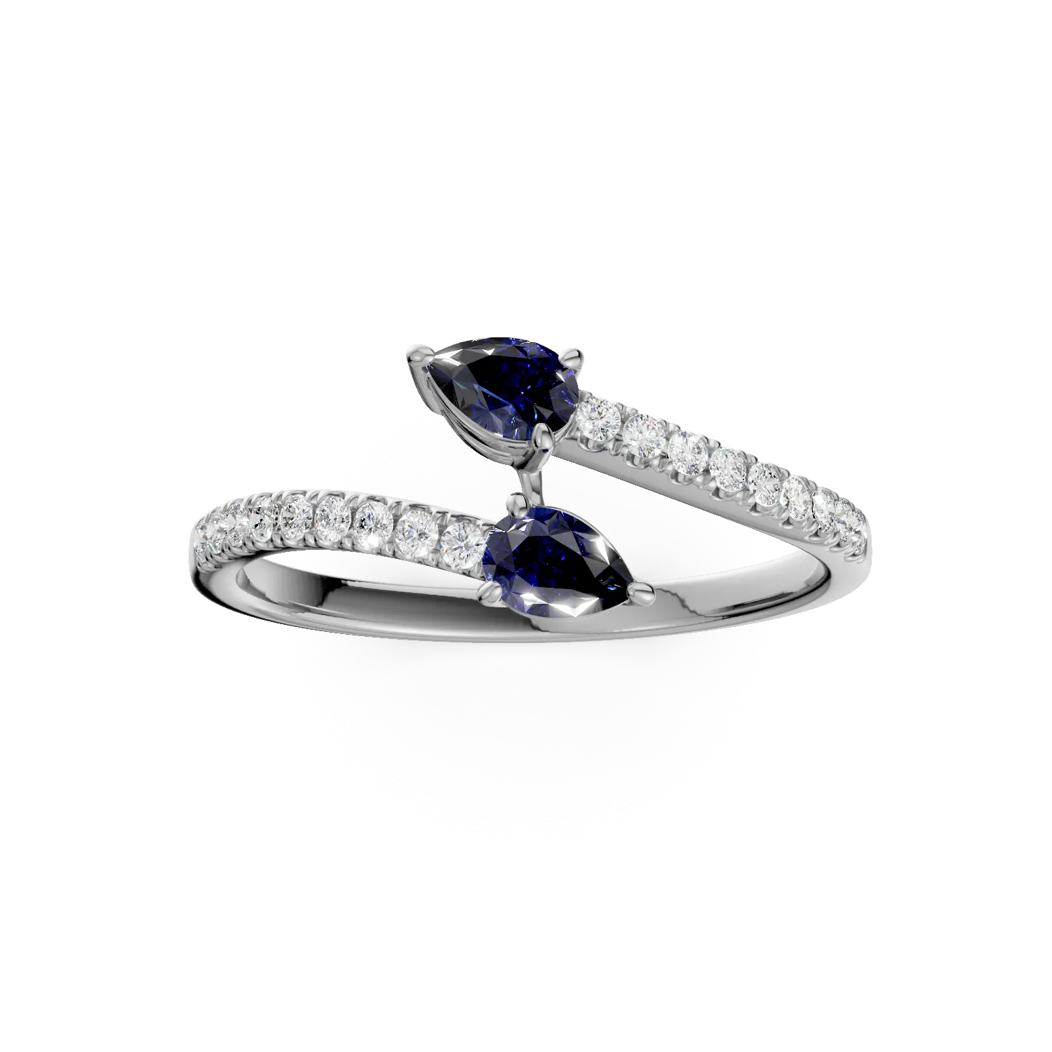 Inel din aur alb cu safire pear de 0.4ct si diamante de 0.1ct - imagine 3