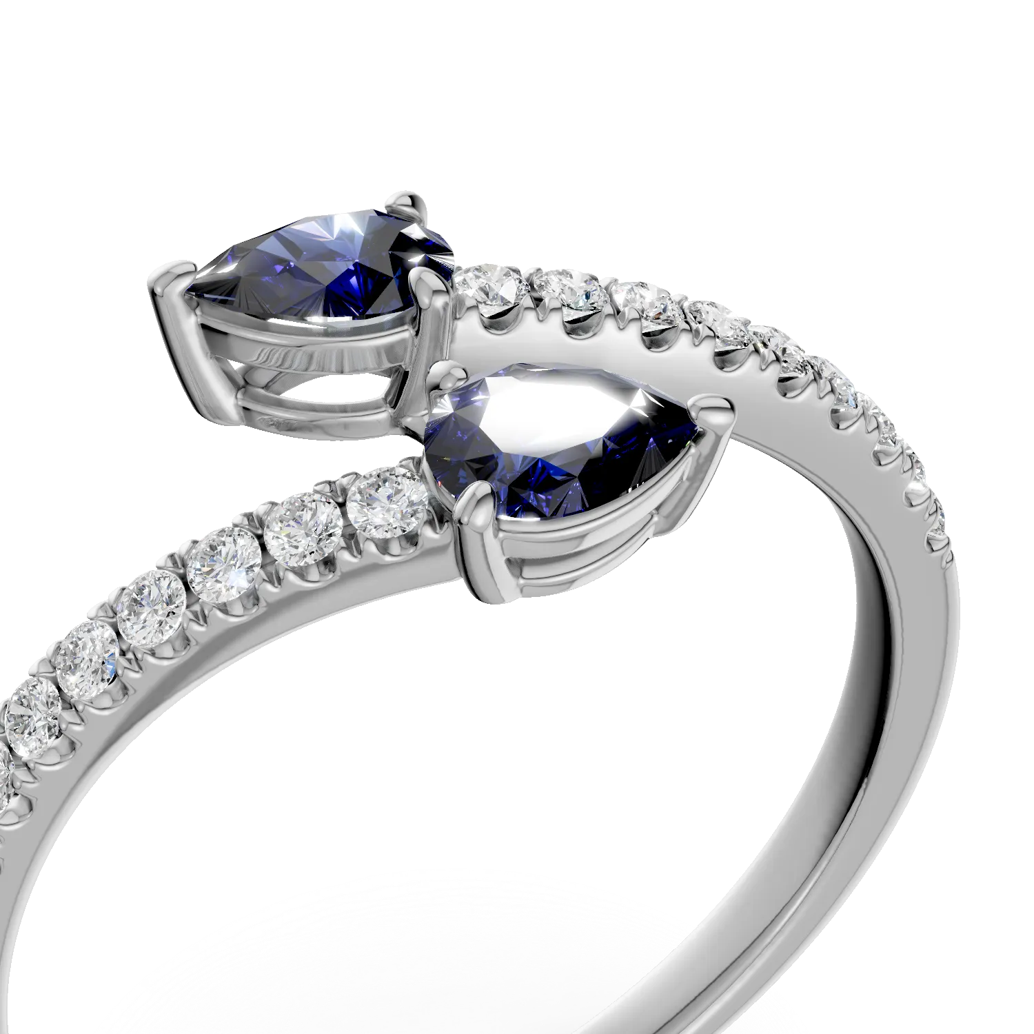 Inel din aur alb cu safire pear de 0.4ct si diamante de 0.1ct - imagine 4