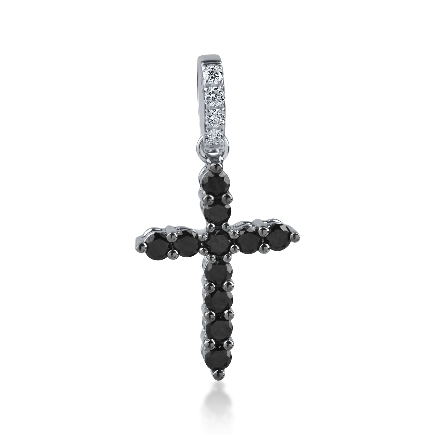 Teilor Pandant cruce din aur alb negru cu diamante negre de 0.3ct si diamante incolore de 0.05ct