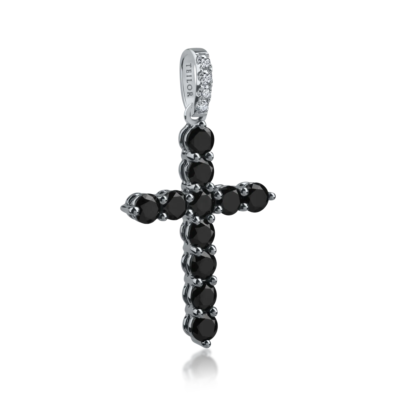 Zawieszka w kształcie krzyża z biało-czarnego złota z 1.3ct czarnymi i przezroczystymi diamentami
