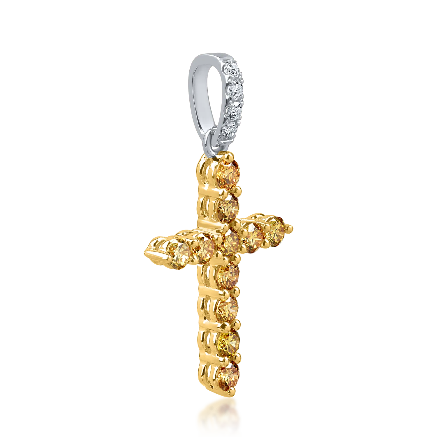 Yellow gold cross pendant with 0.5ct yellow diamonds and 0.04ct clear diamonds