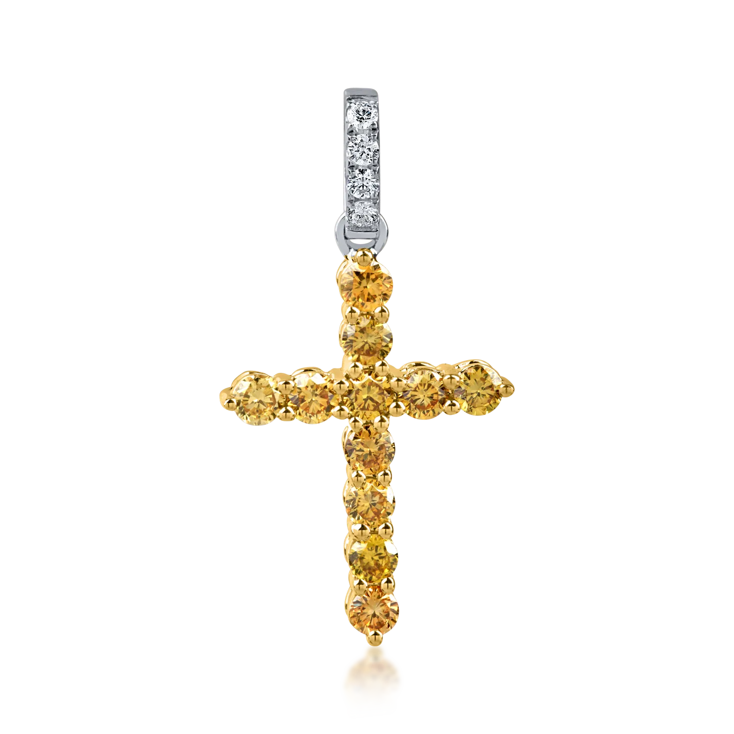 Teilor Pandantiv cruce din aur galben cu diamante galbene de 0.5ct si diamante incolore de 0.04ct