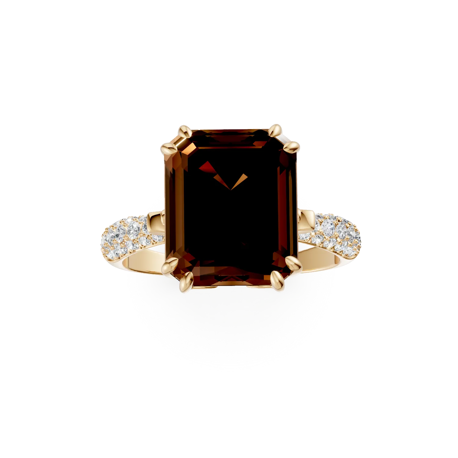 Inel din aur galben cu cuart fumuriu octogonal de 5.2ct si diamante de 0.3ct