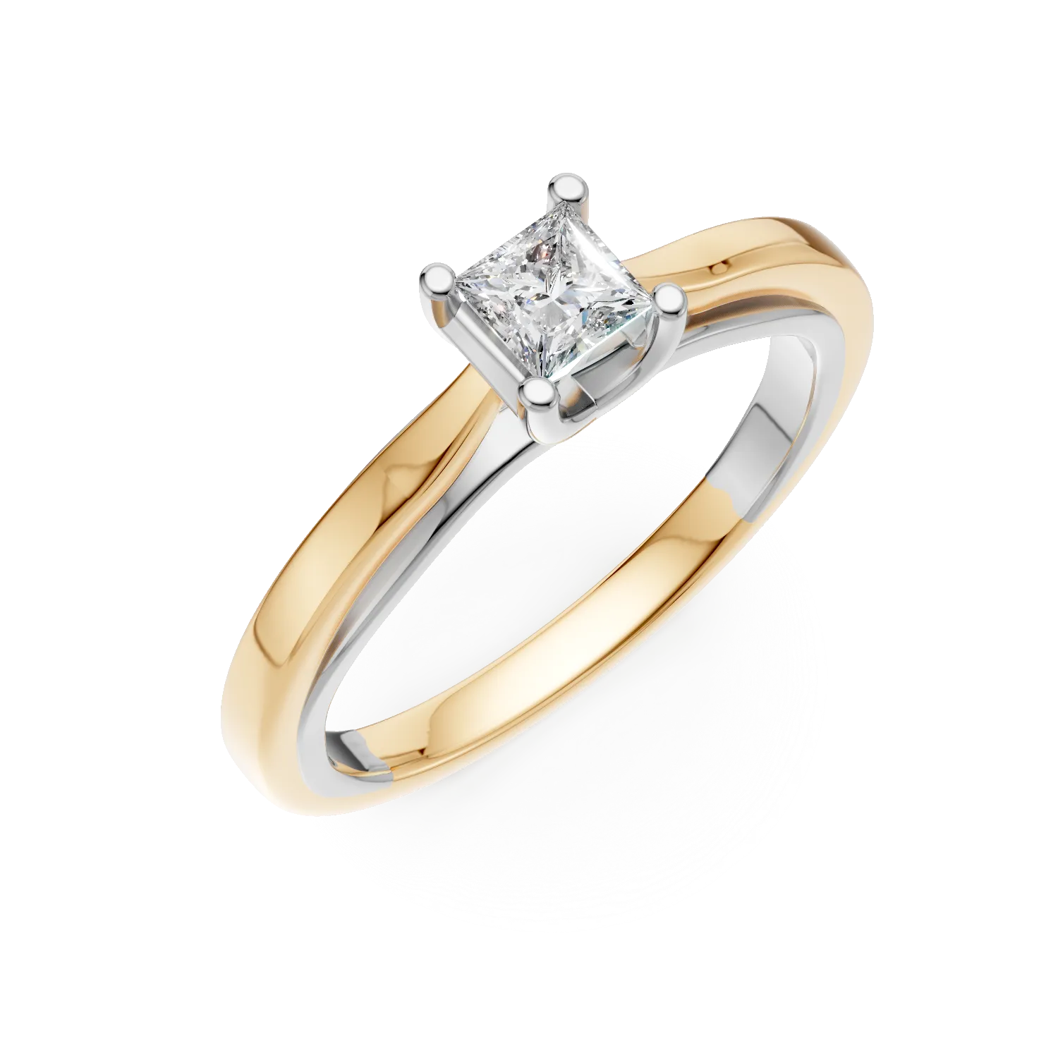 Inel de logodna din aur alb-galben cu diamant solitaire de 0.2ct