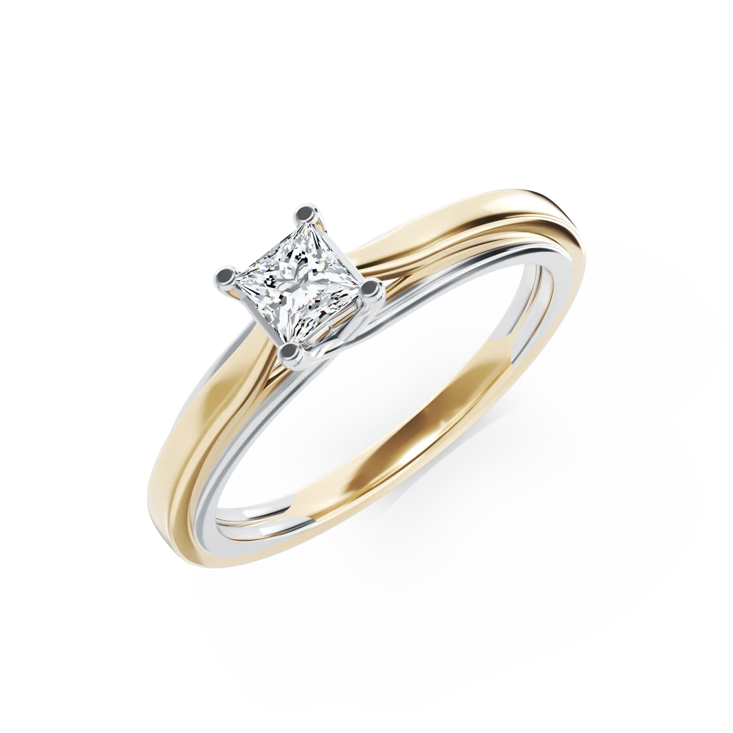 White-yellow gold engagement ring with 0.2ct solitaire diamond