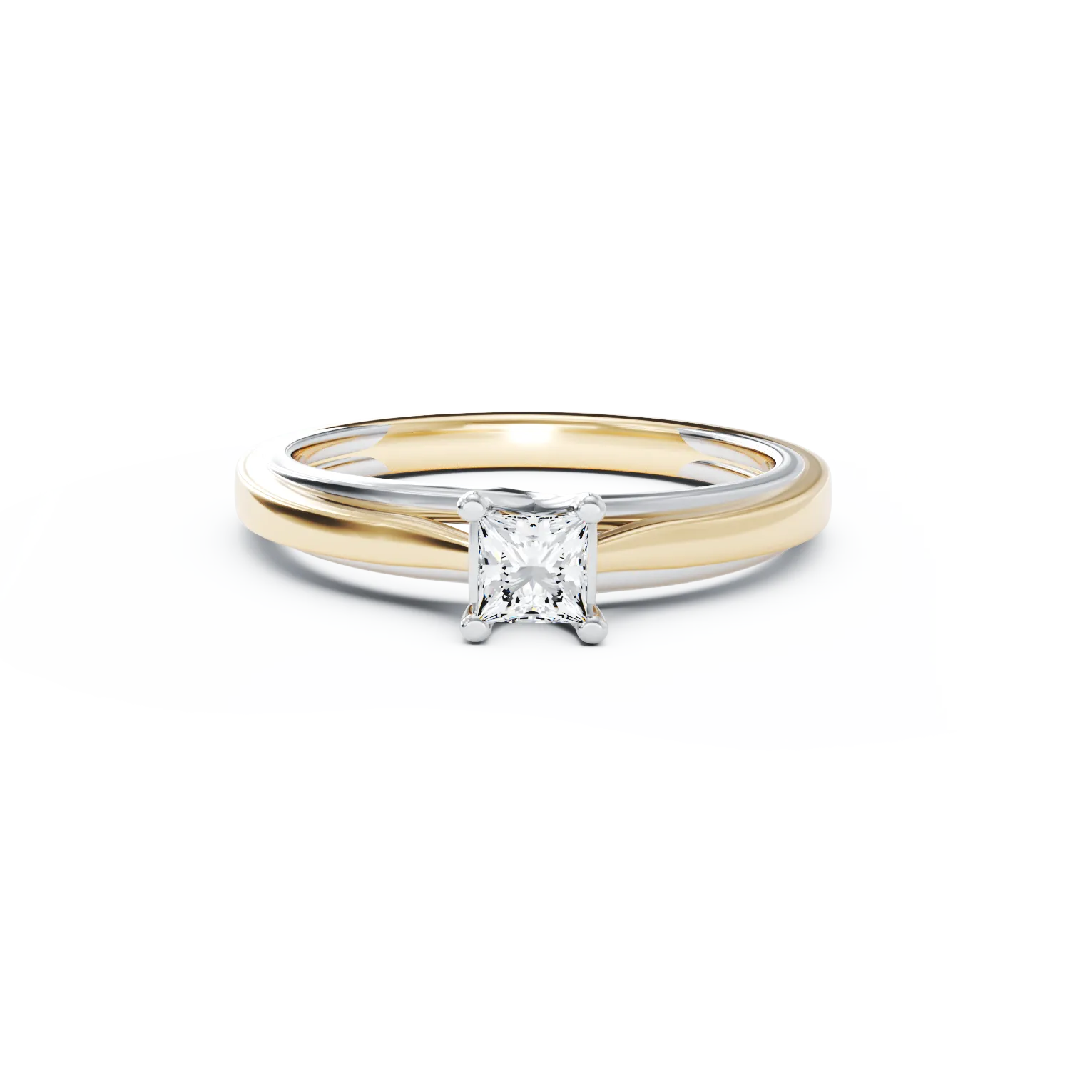 White-yellow gold engagement ring with 0.2ct solitaire diamond