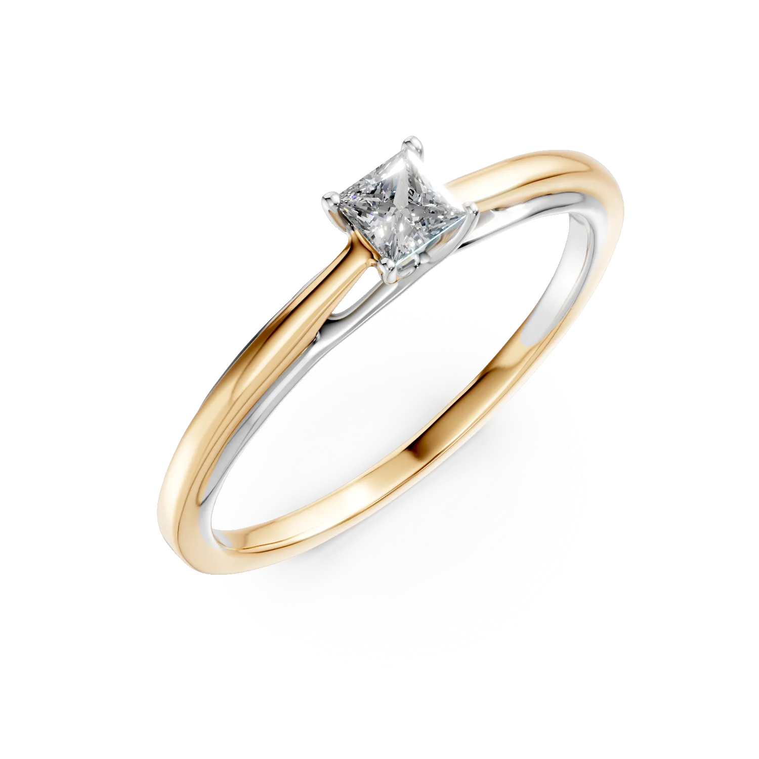 Inel de logodna din aur alb-galben cu diamant princess solitaire de 0.2ct