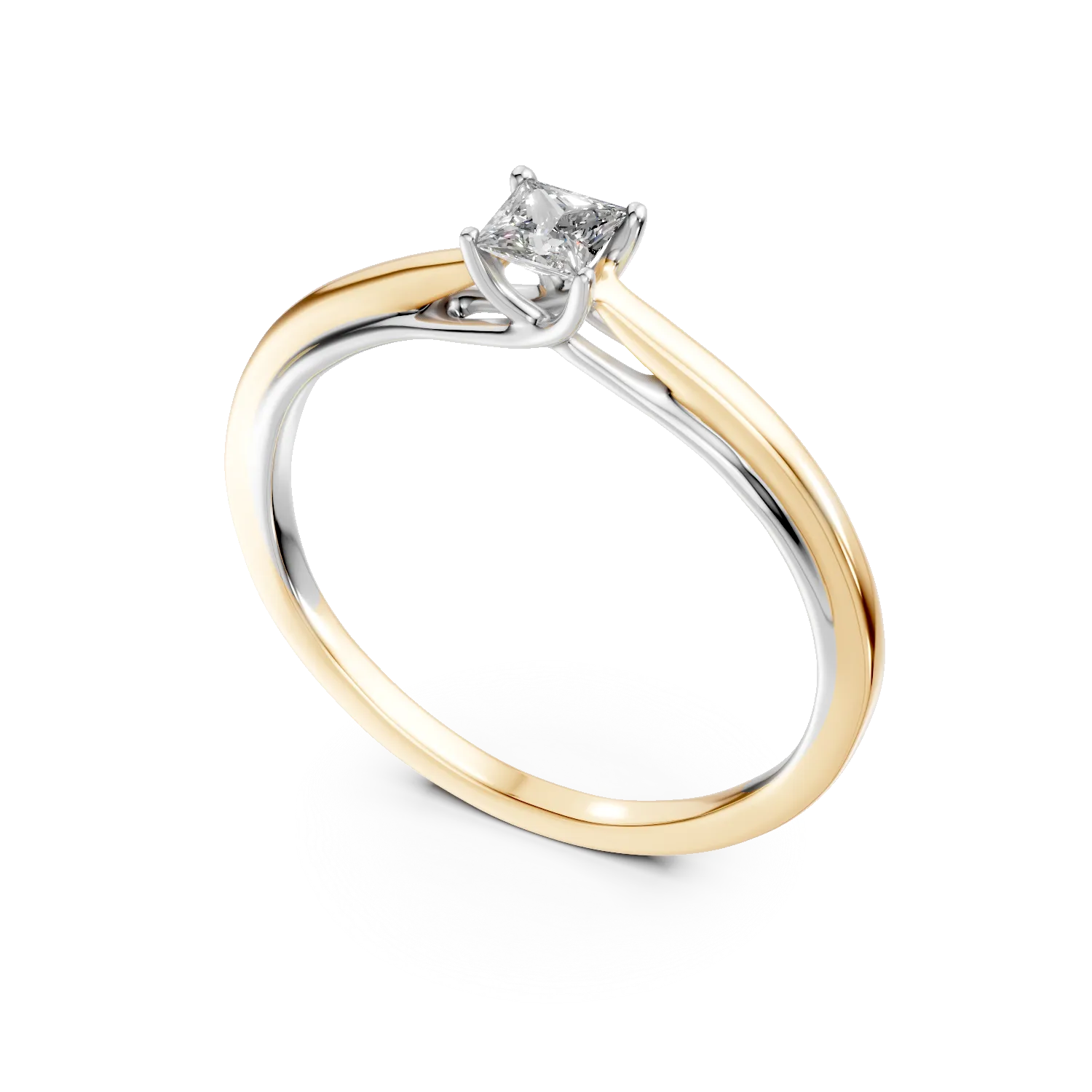 Pierścionek zaręczynowy z biało-żółtego złota z diamentem typu pasjans o masie 0.2ct