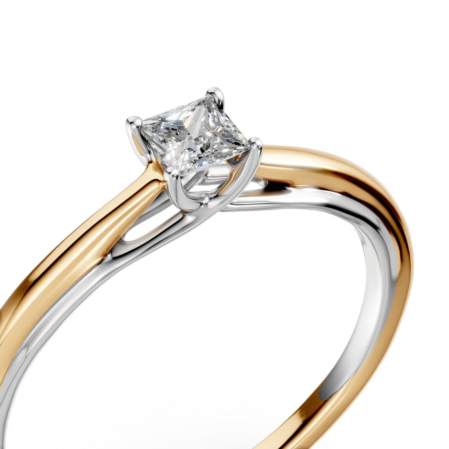 Pierścionek zaręczynowy z biało-żółtego złota z diamentem typu pasjans o masie 0.2ct