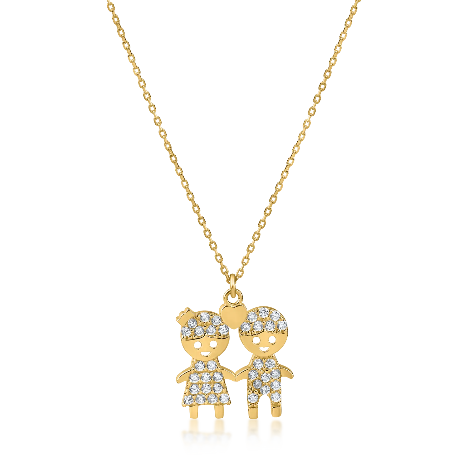 Yellow gold children pendant necklace with zirconia