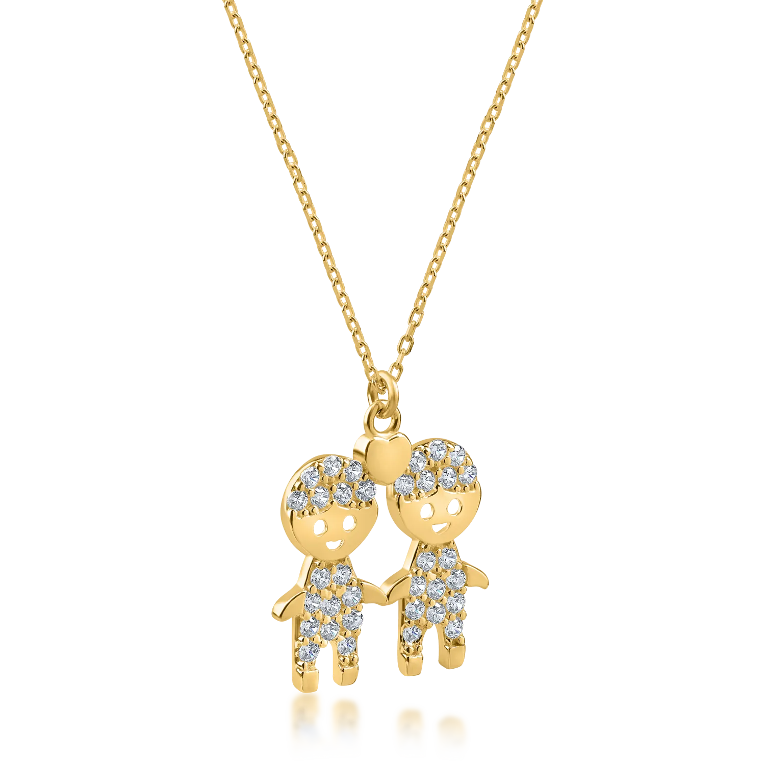 Yellow gold children pendant necklace with zirconia