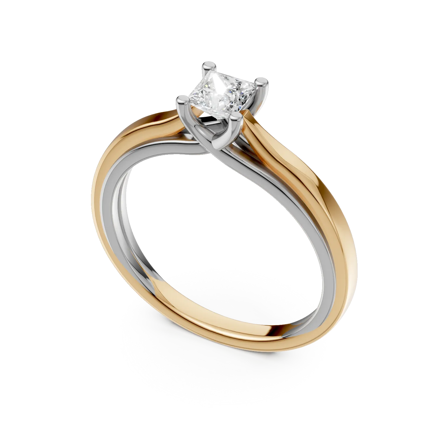 White-yellow gold engagement ring with 0.4ct solitaire diamond