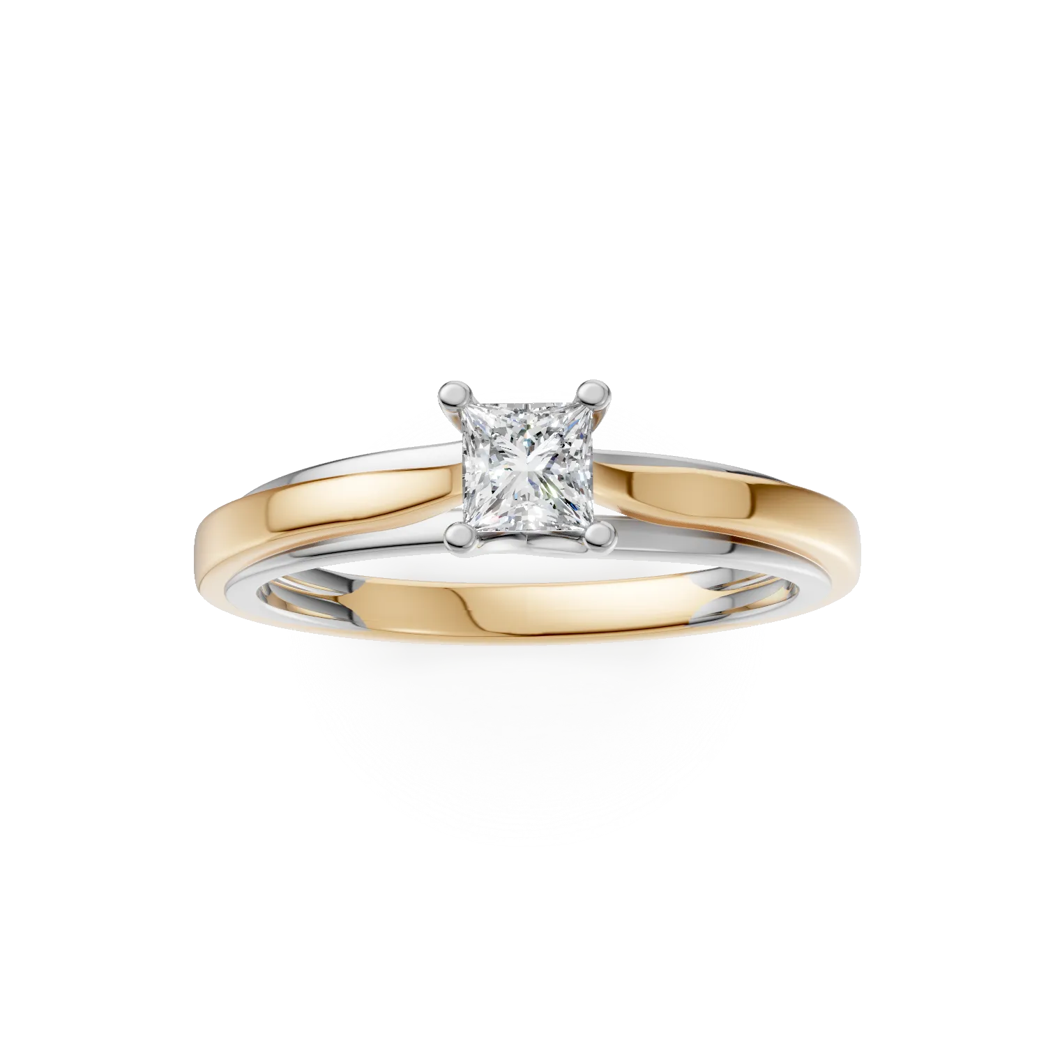 White-yellow gold engagement ring with 0.4ct solitaire diamond