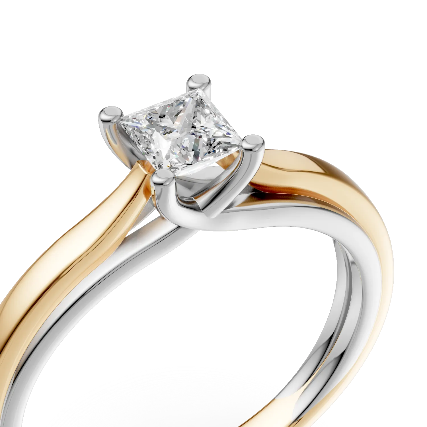 White-yellow gold engagement ring with 0.4ct solitaire diamond