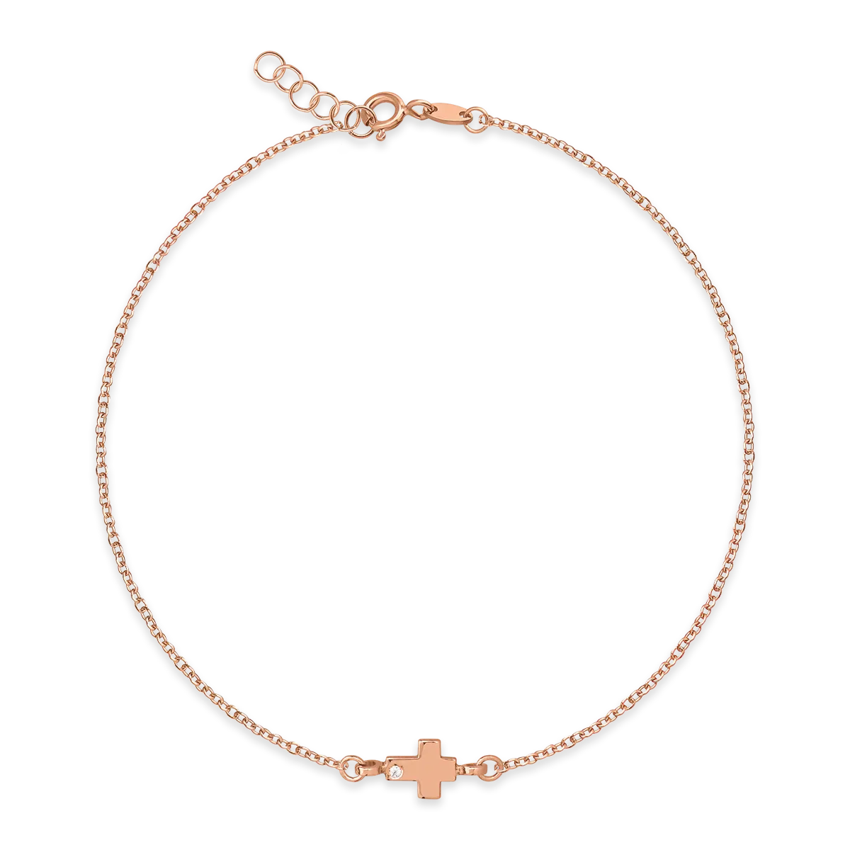 Rose gold and zirconia cross pendant bracelet