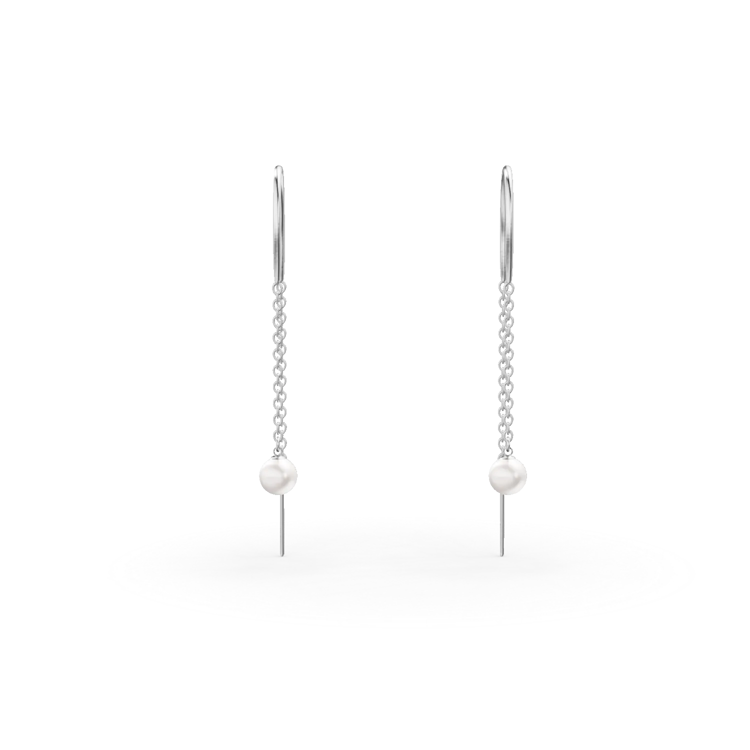 Cercei lungi din aur alb cu perle sintetice