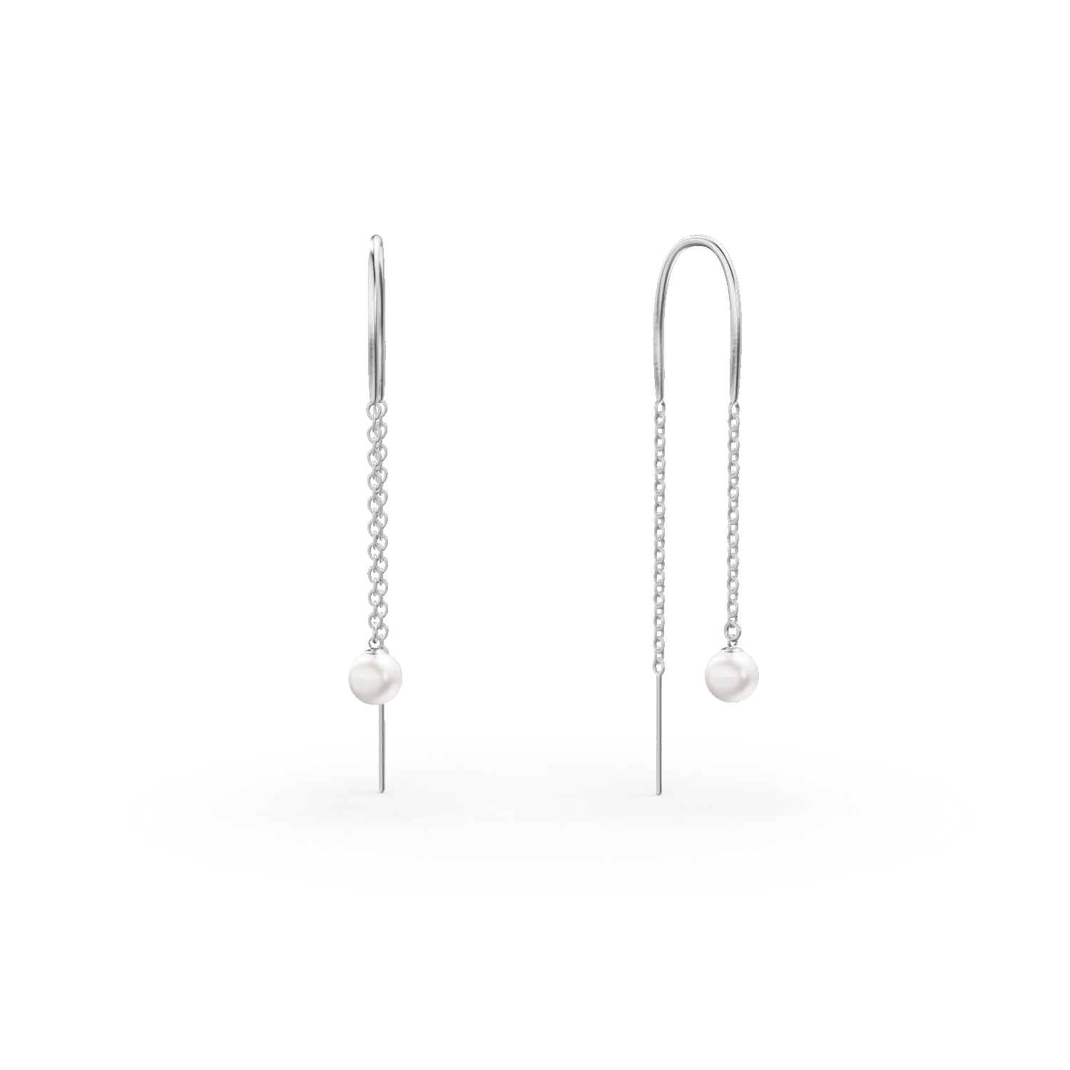 Cercei lungi din aur alb cu perle sintetice