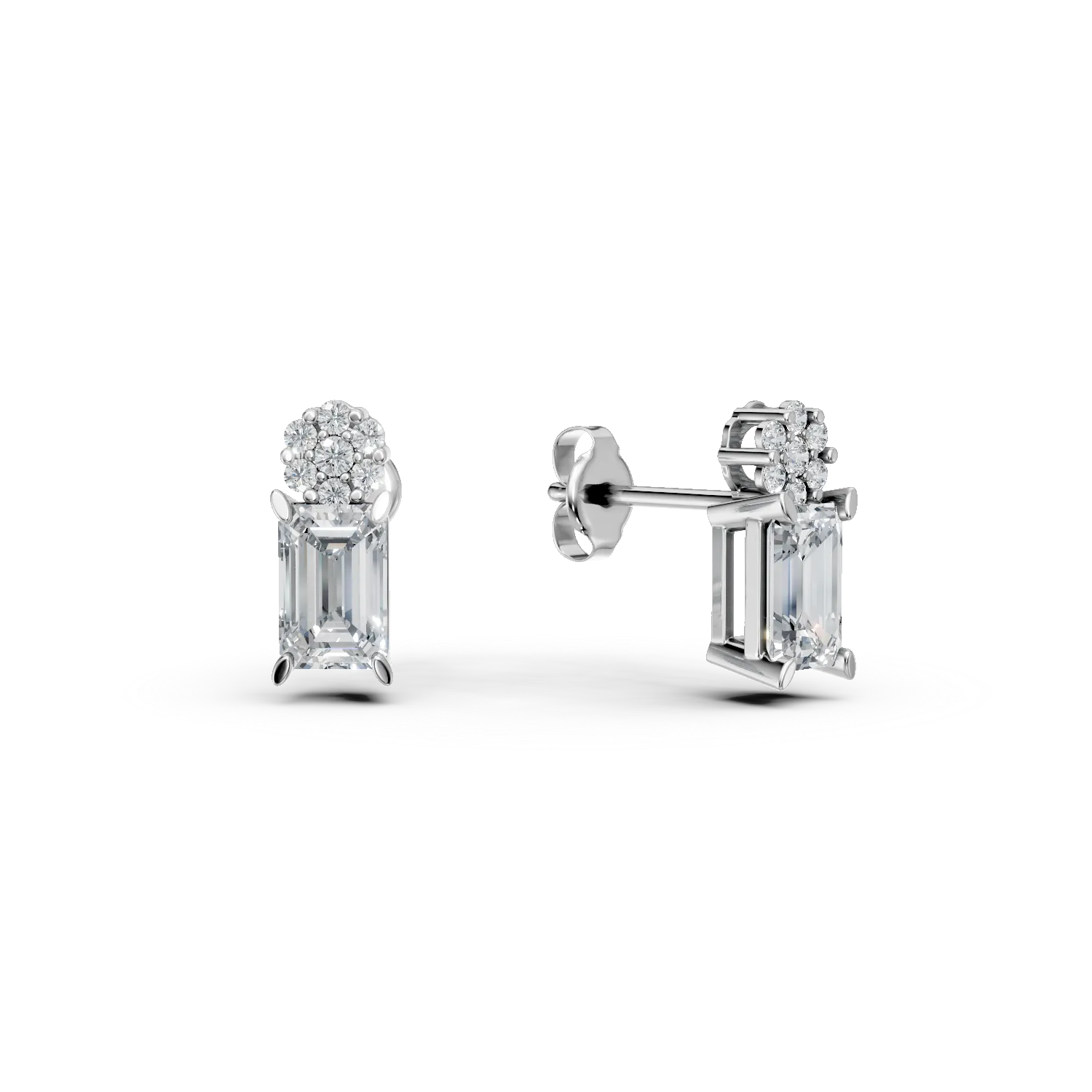 Cercei geometrici din aur alb cu zirconii