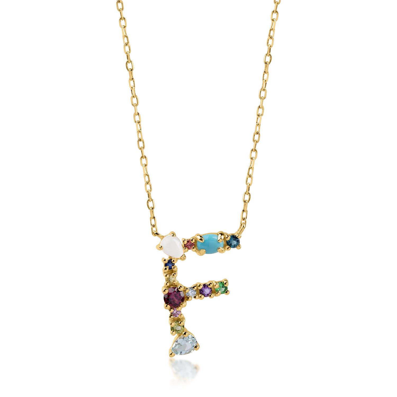 Yellow gold pendant necklace with 1ct precious and semi-precious stones