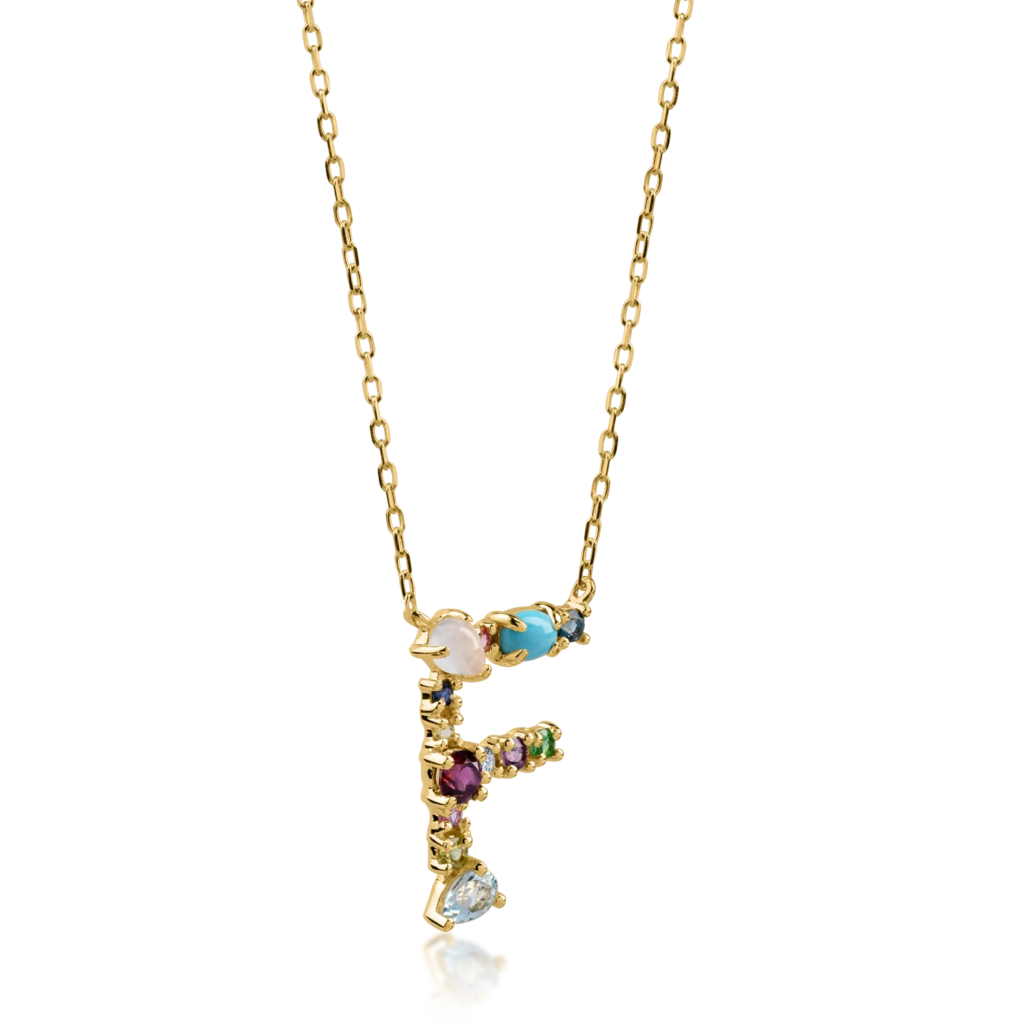 Yellow gold pendant necklace with 1ct precious and semi-precious stones