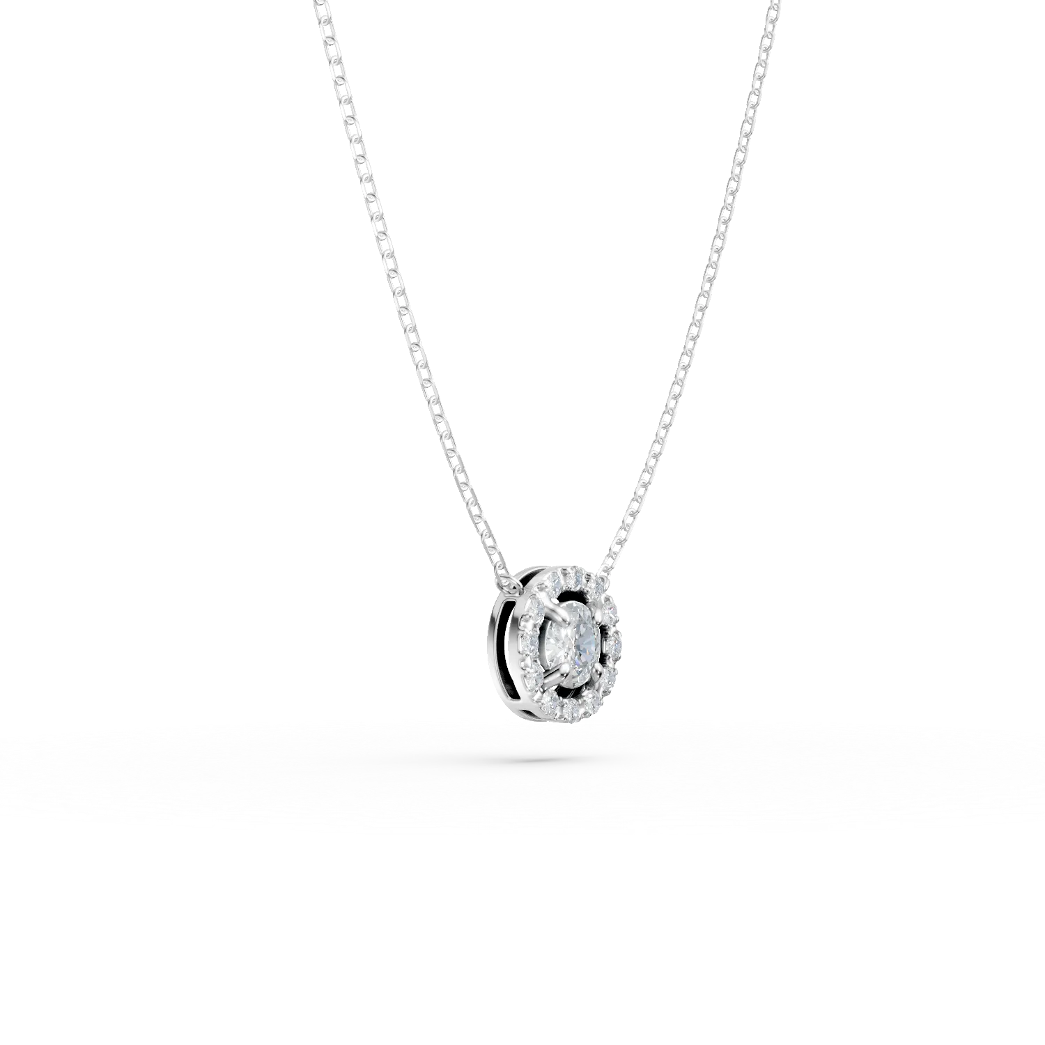 Lant cu pandantiv minimalist din aur alb cu diamante de 0.2ct