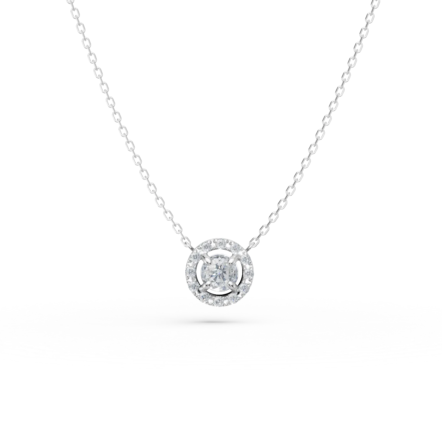 Lant cu pandantiv minimalist din aur alb cu diamante de 0.2ct
