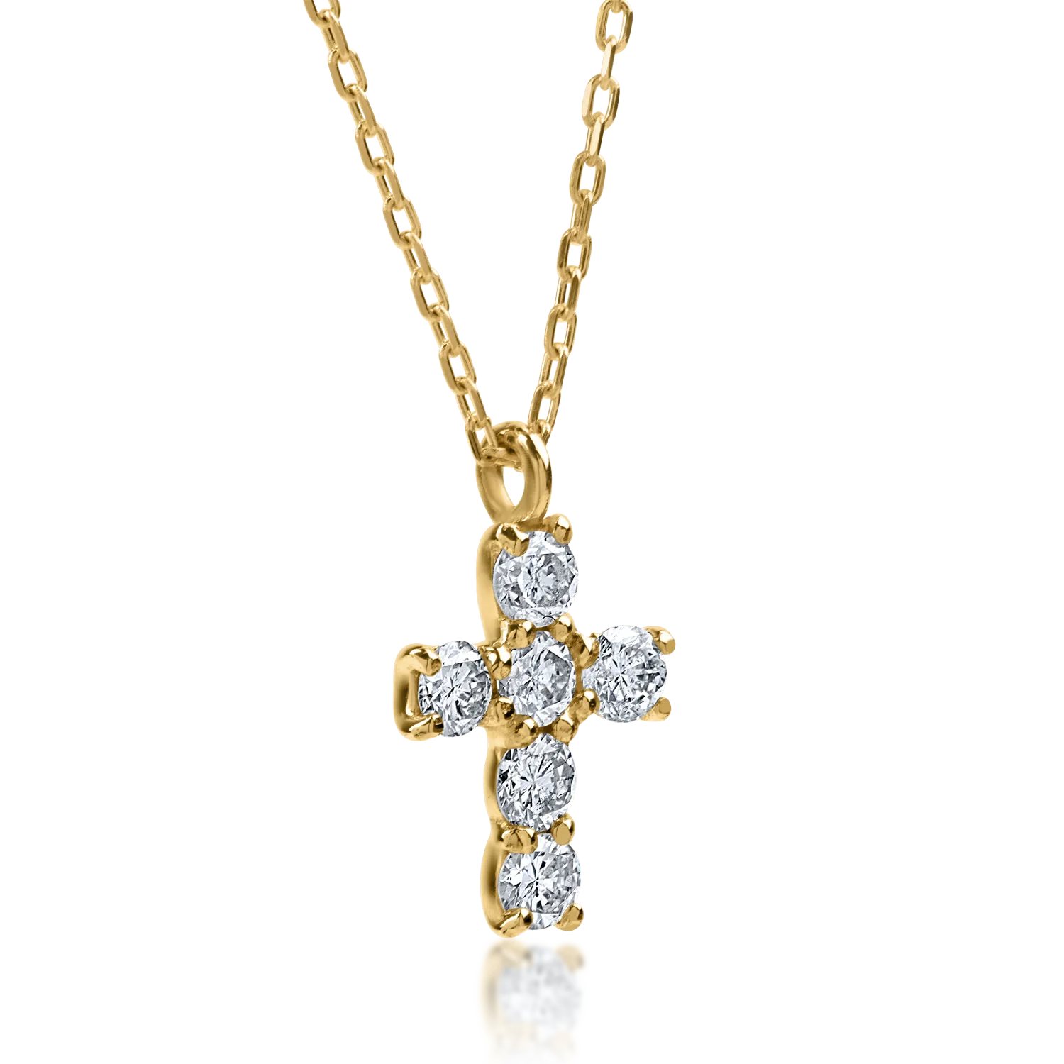 Yellow gold cross pendant necklace with 0.1ct diamonds