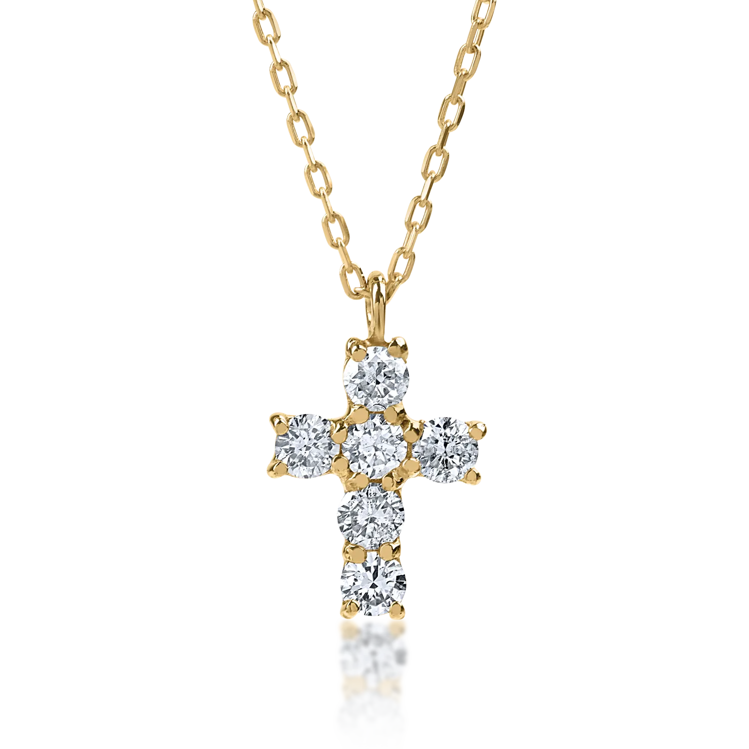 Teilor Lant cu pandantiv cruce din aur galben cu diamante de 0.1ct