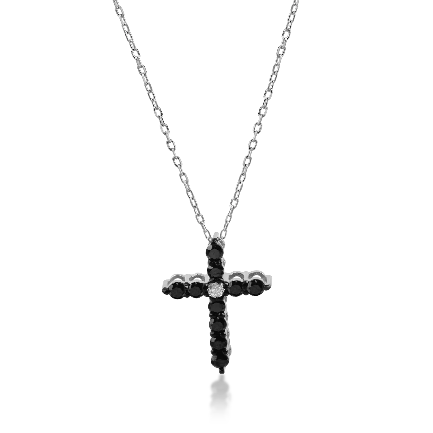 White gold cross pendant necklace with 0.3ct black diamonds and 0.03ct clear diamond