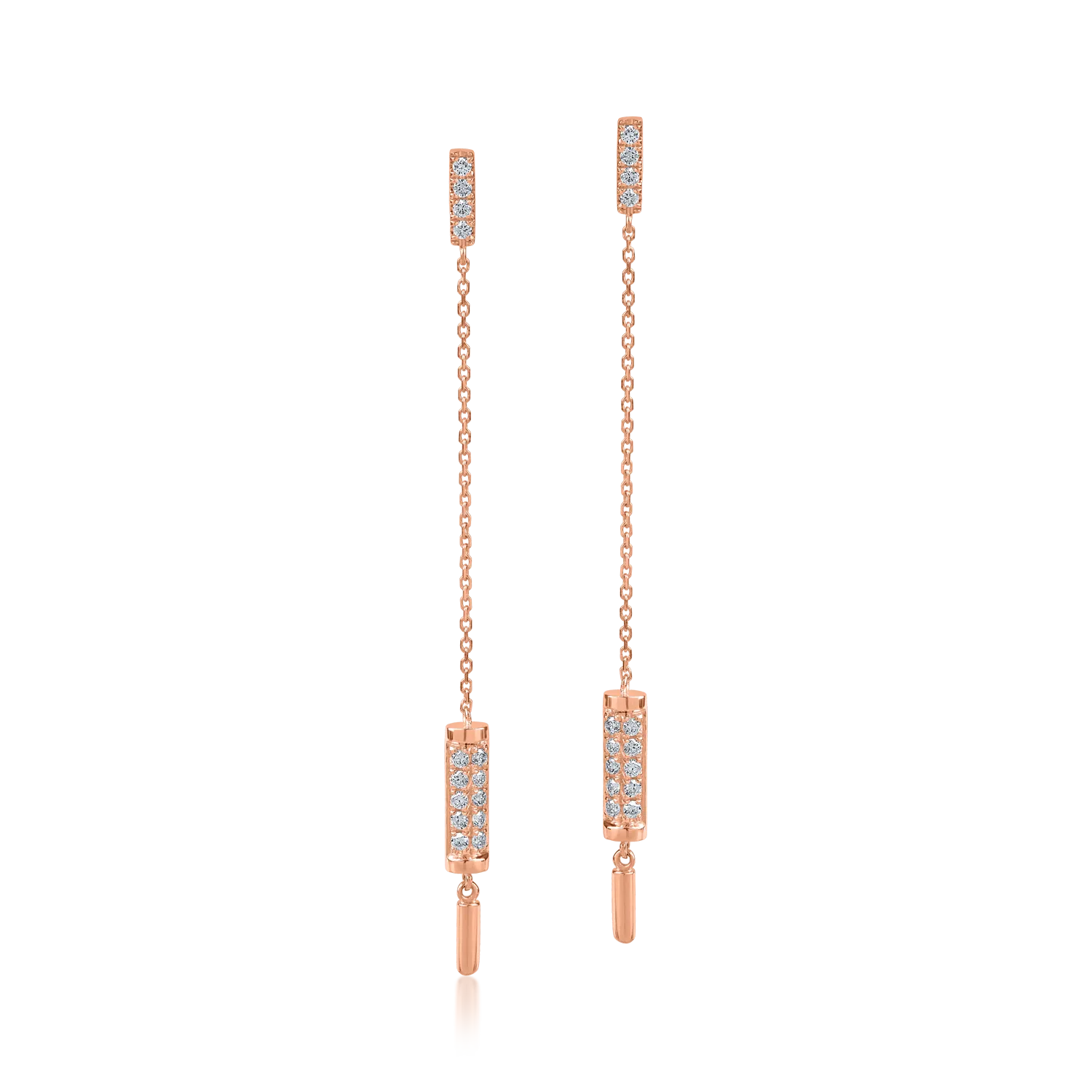 Rose gold long earrings with 0.2ct diamonds