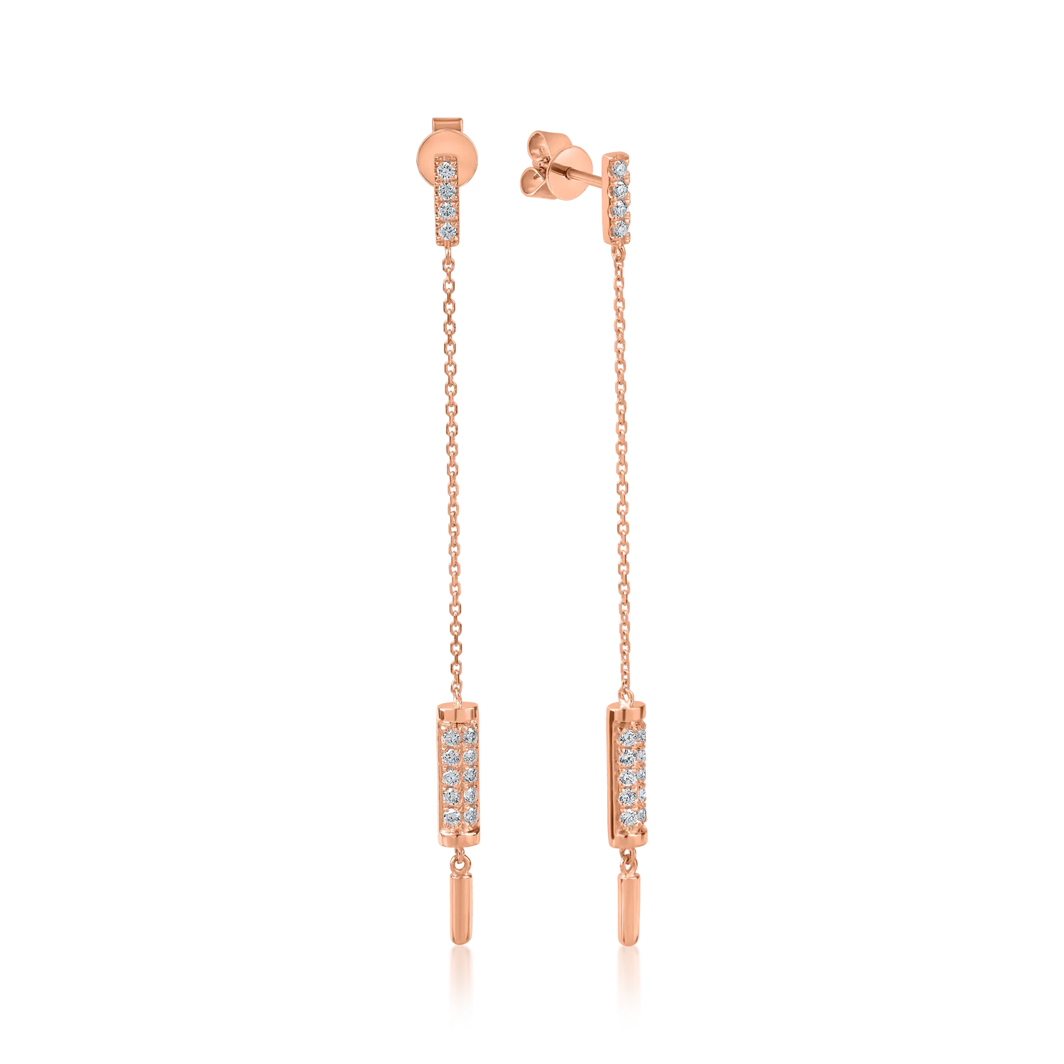 Cercei lungi din aur roz cu diamante de 0.2ct