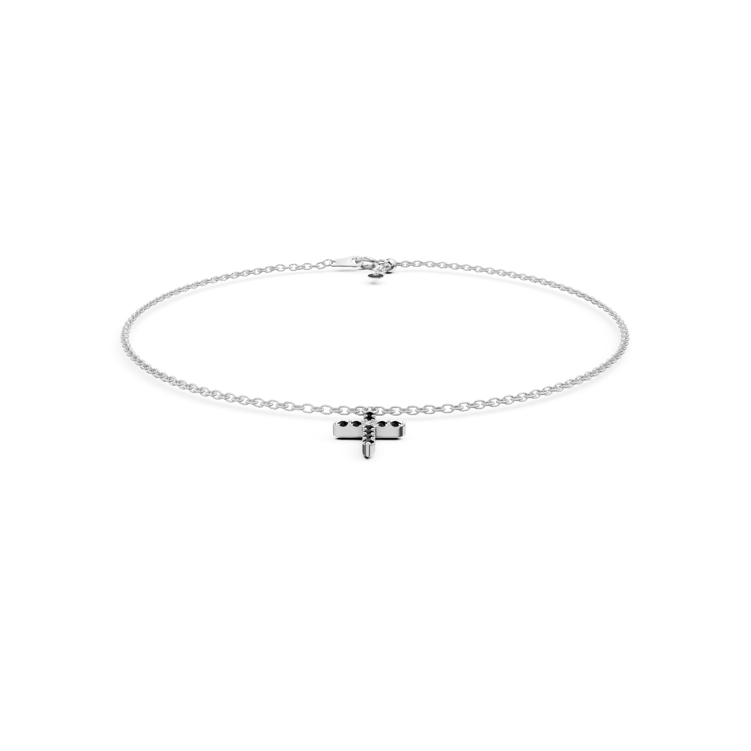 Bransoletka z krzyżem z białego złota z przezroczystym diamentem o masie 0.01ct i czarnym diamentem o masie 0.1ct-180921