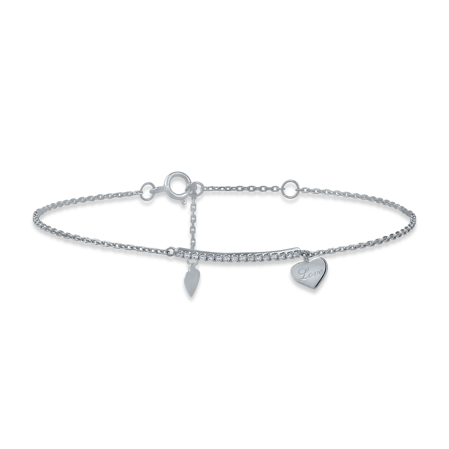 White gold bracelet with heart pendant with 0.07ct diamonds