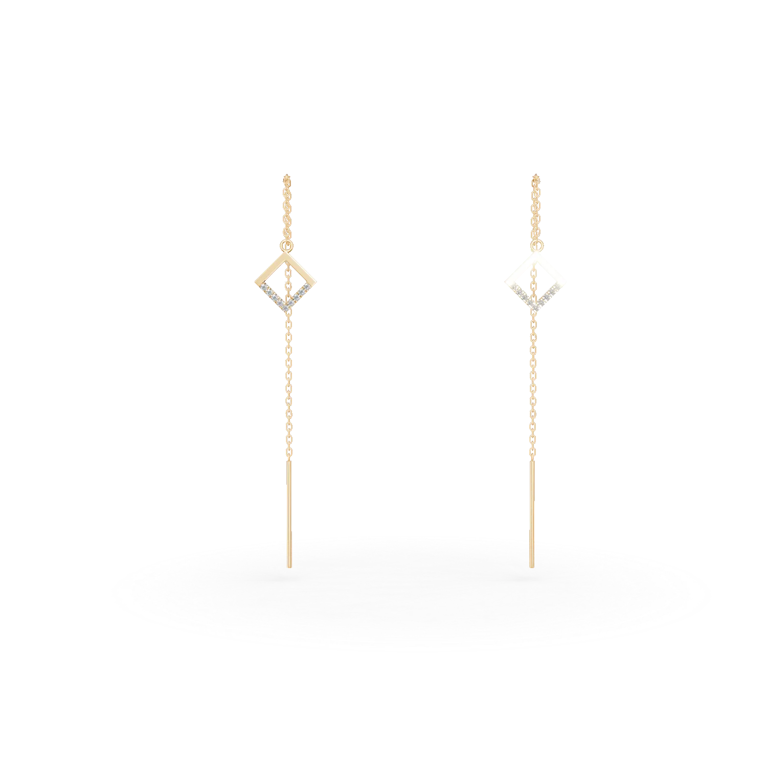 Cercei lungi cu detalii geometrice din aur galben cu diamante de 0.05ct