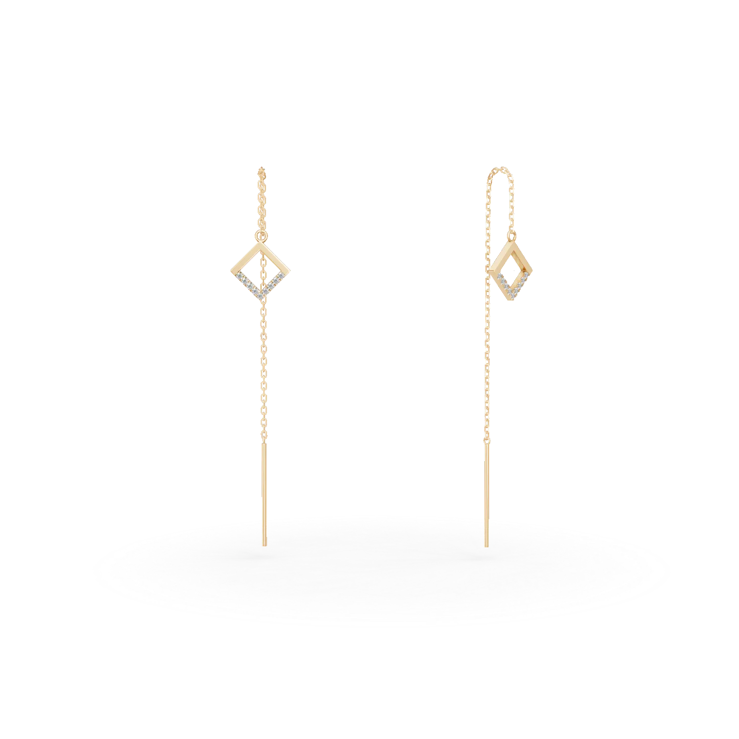 Cercei lungi cu detalii geometrice din aur galben cu diamante de 0.05ct
