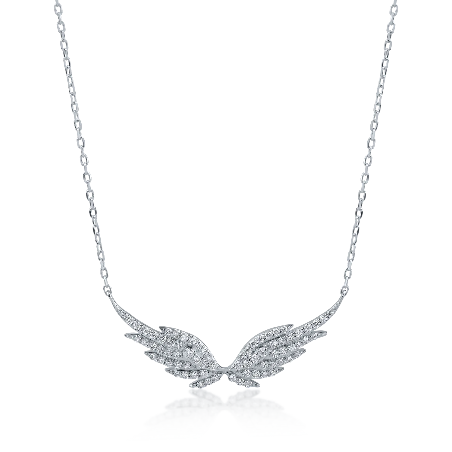 White gold angel wings pendant necklacewith 0.3ct diamonds