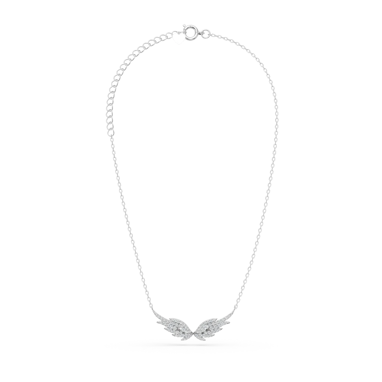 Lant cu pandantiv aripi inger din aur alb cu diamante de 0.3ct