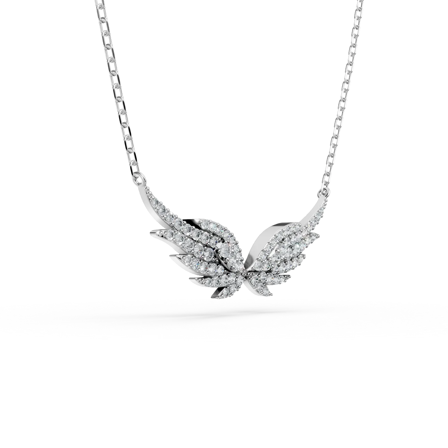 Lant cu pandantiv aripi inger din aur alb cu diamante de 0.3ct