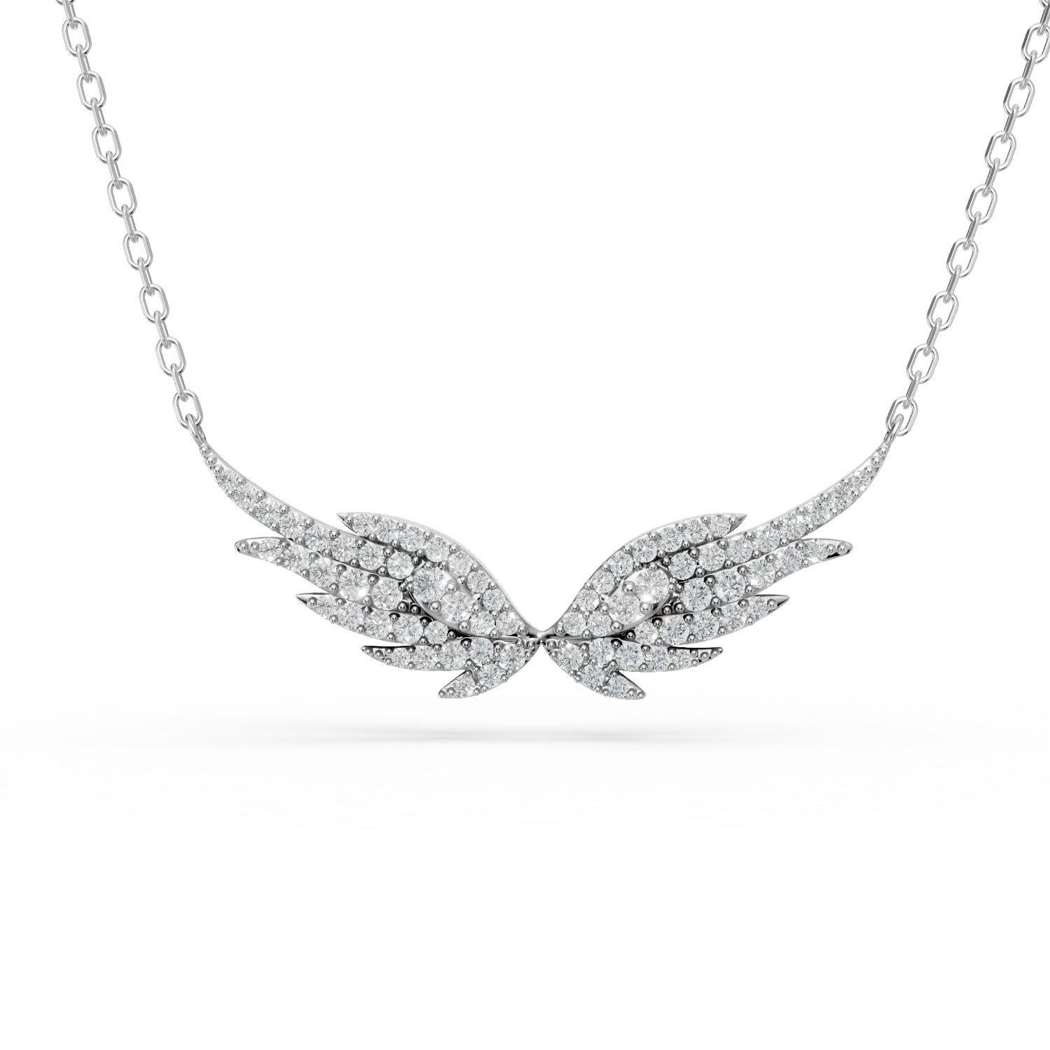 Lant cu pandantiv aripi din aur alb cu diamante de 0.39ct