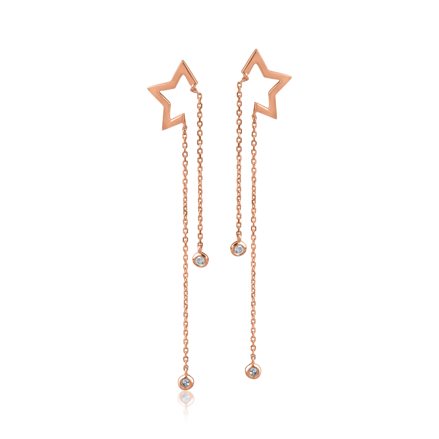 Rose gold long star earrings with 0.07ct diamonds