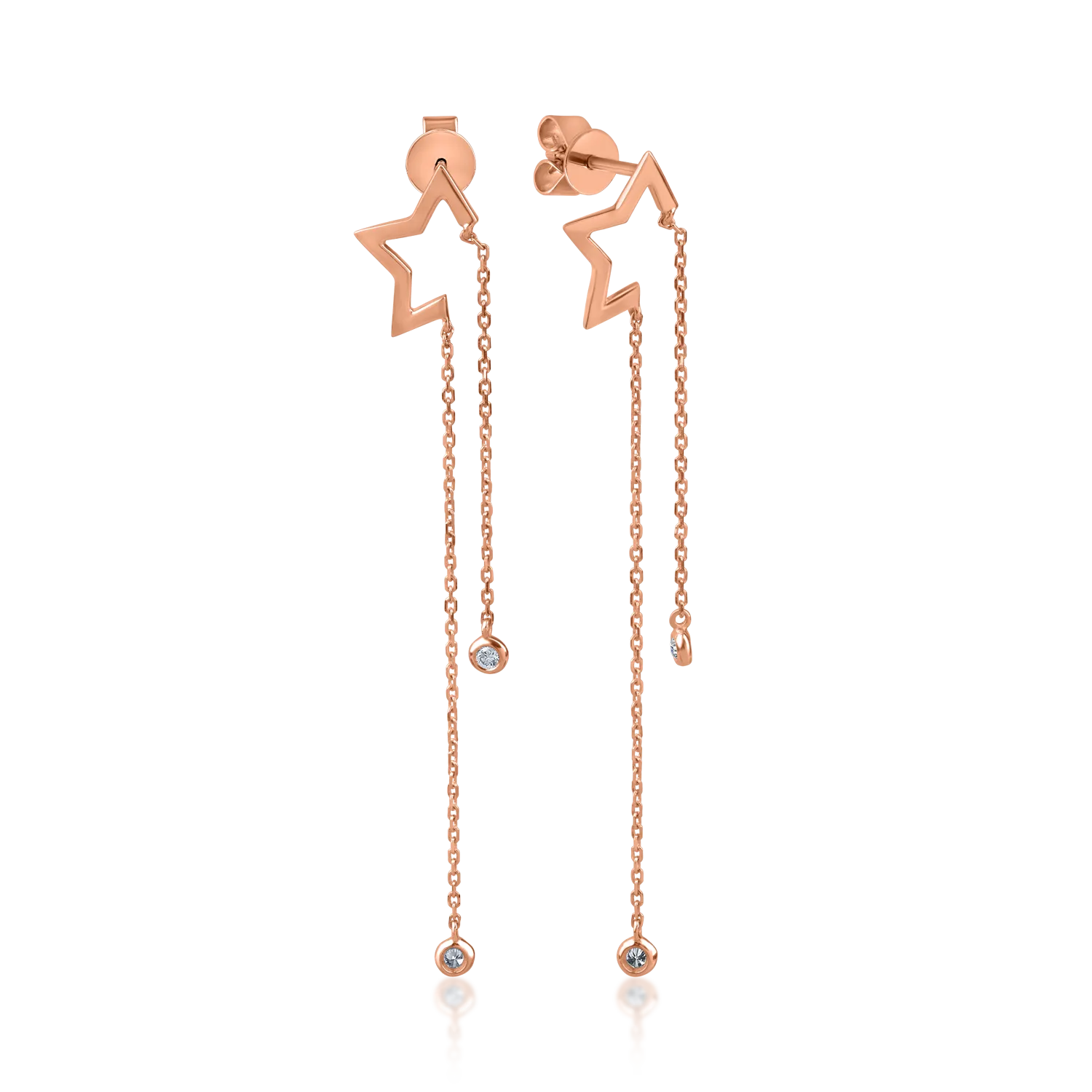 Rose gold long star earrings with 0.07ct diamonds