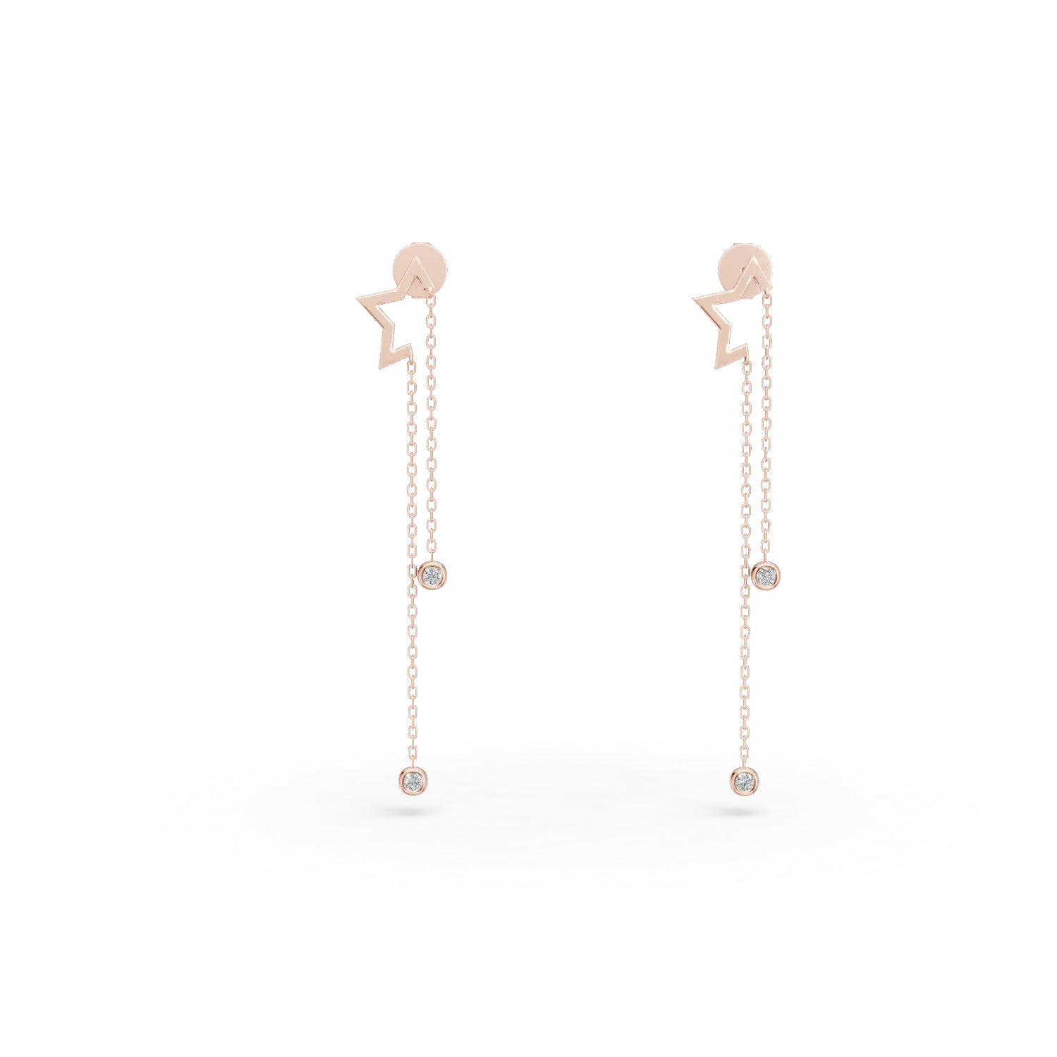 Cercei lungi cu stelute din aur roz cu diamante de 0.07ct-180980