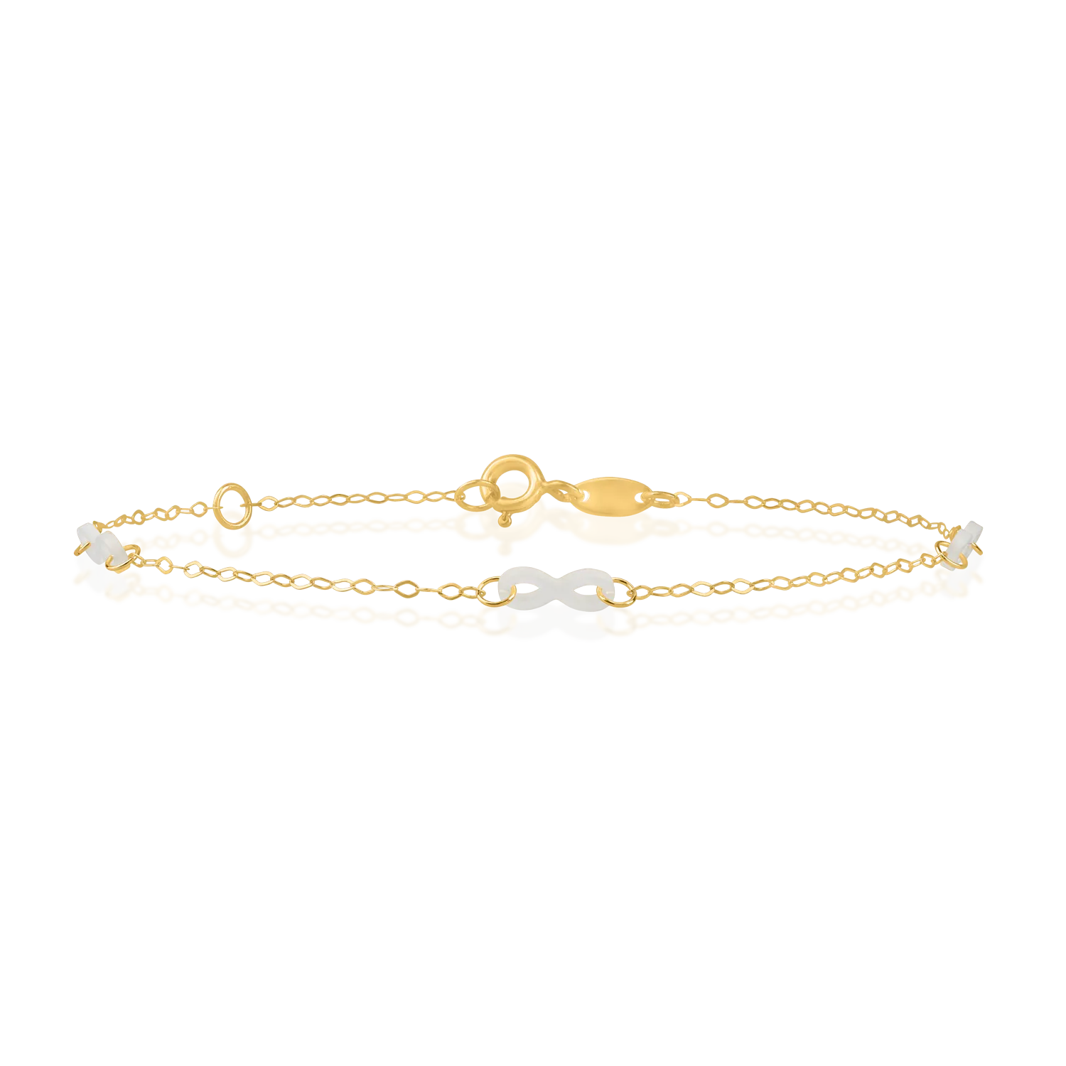 Yellow gold bracelet with infinity pendant inserts